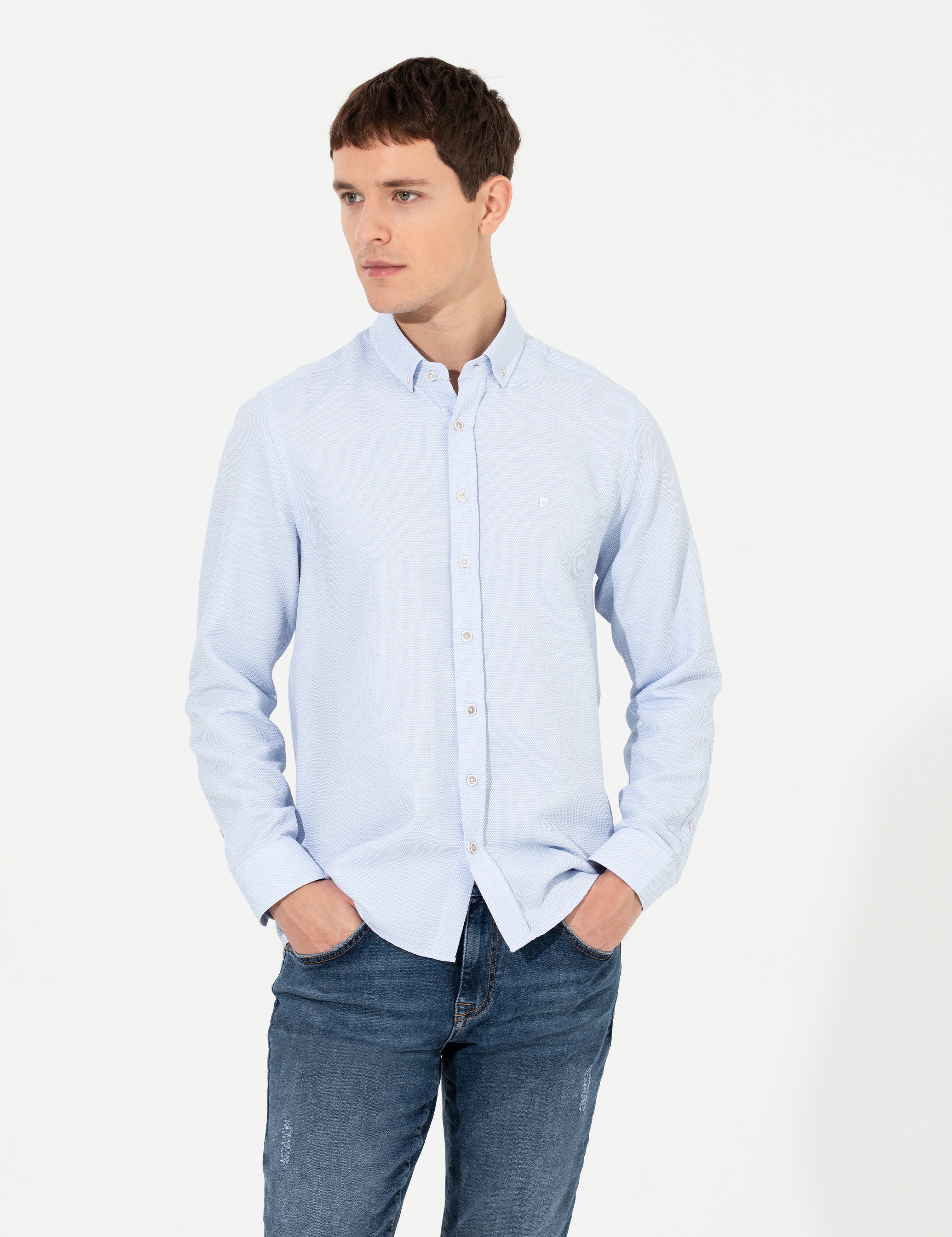 Mavi Slim Fit Uzun Kollu Gömlek - Image 4