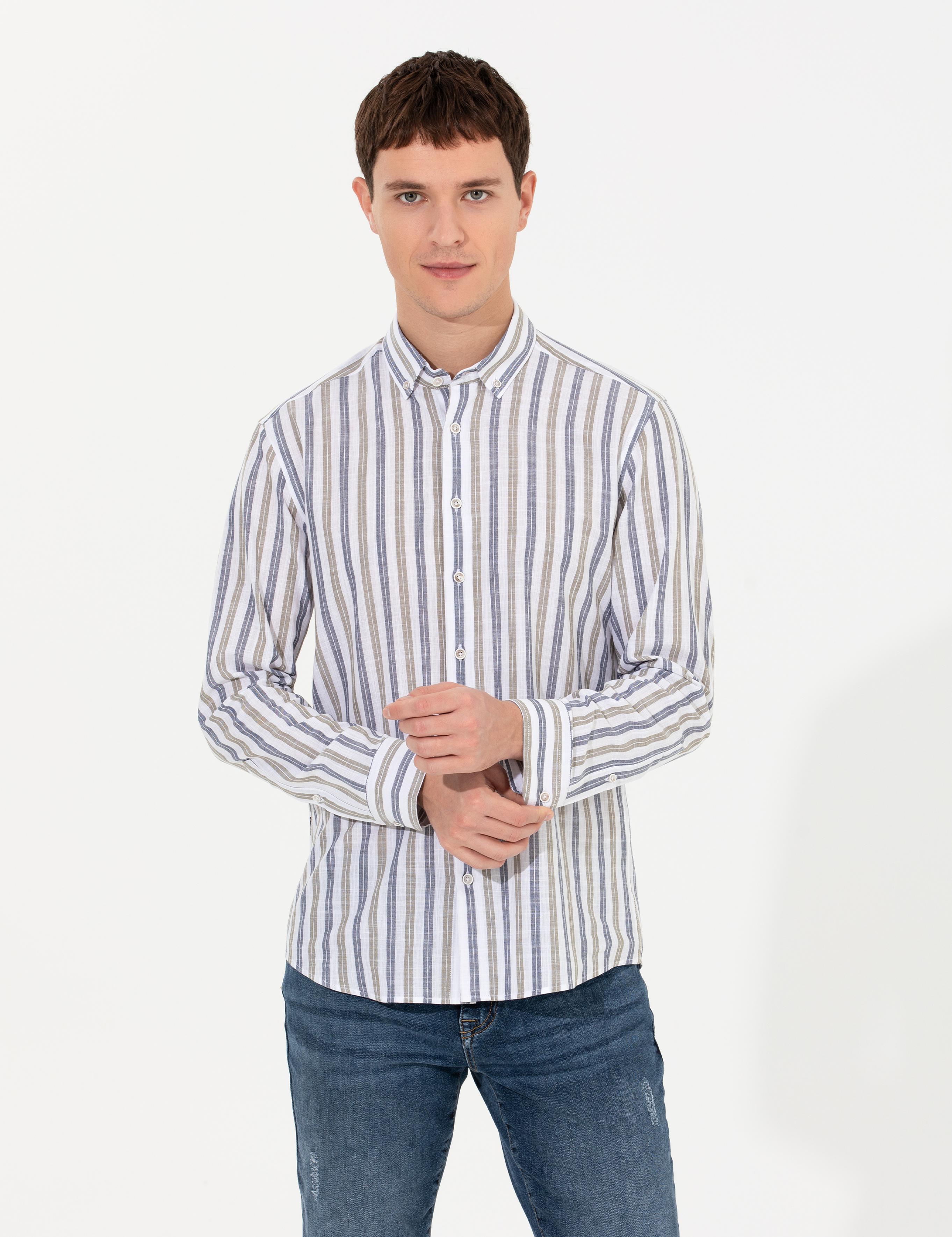 Haki Slim Fit Uzun Kollu Gömlek