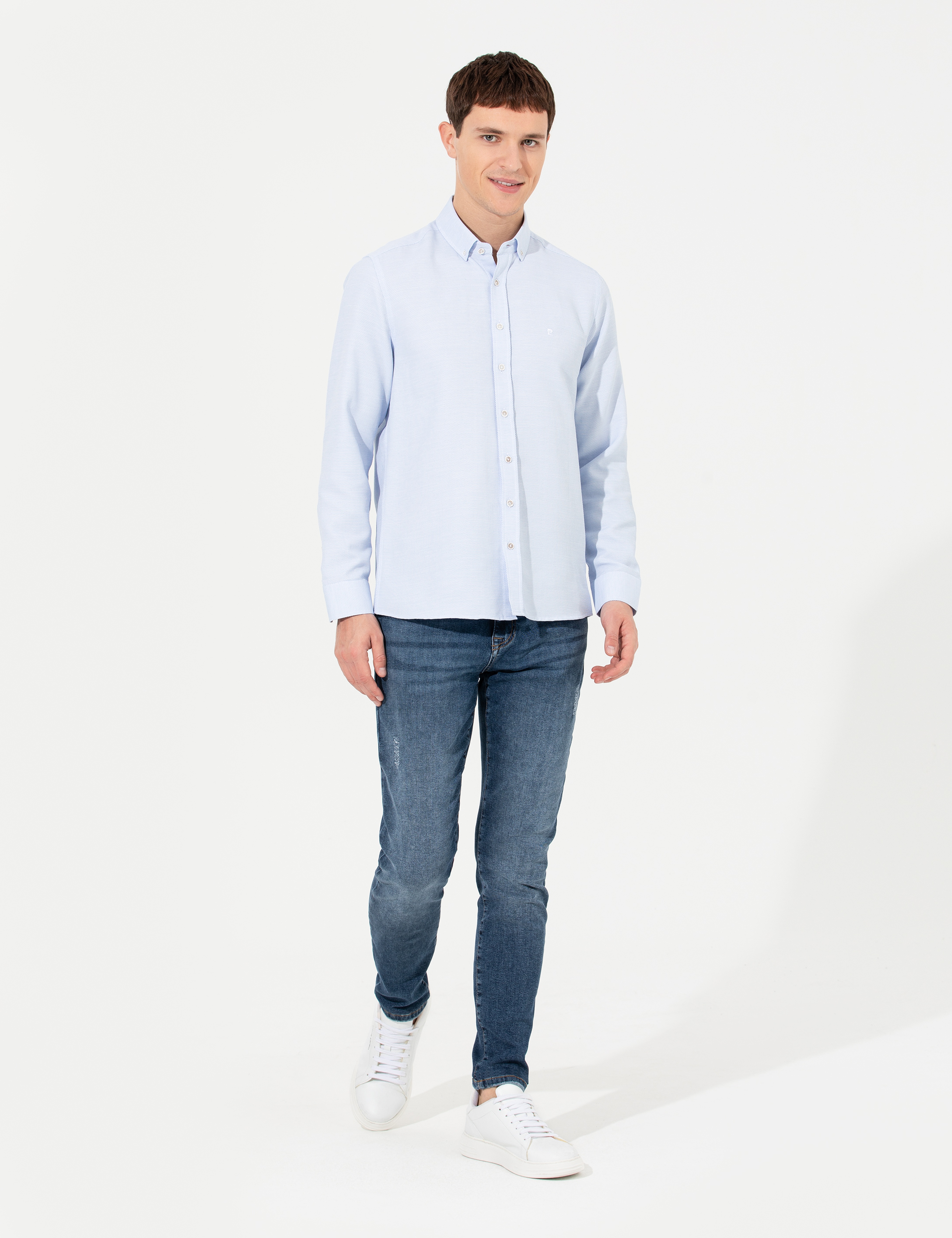 Mavi Slim Fit Uzun Kollu Gömlek - Image 3