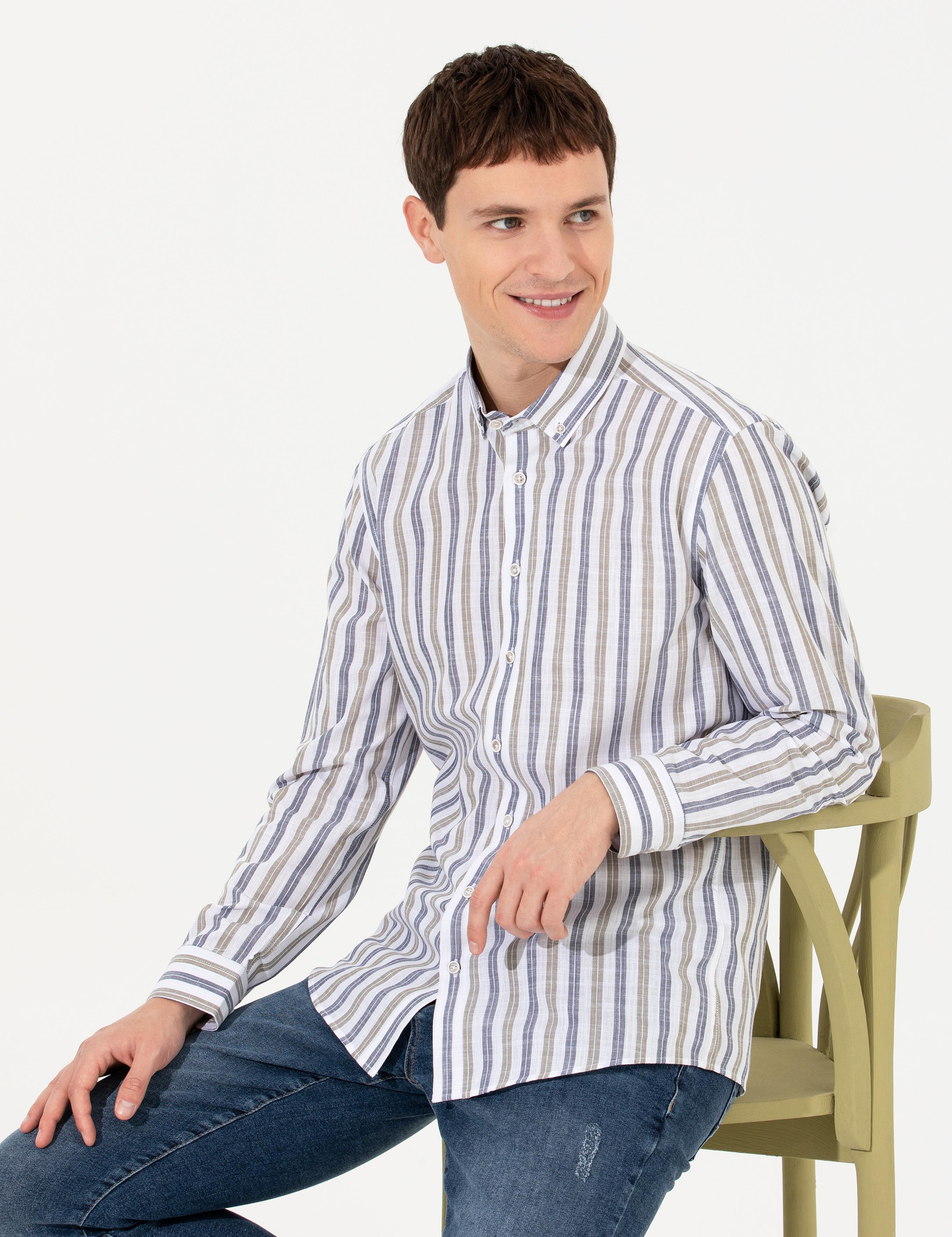 Haki Slim Fit Uzun Kollu Gömlek