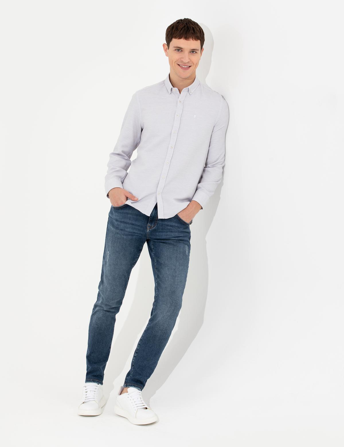 Açık Gri Slim Fit Uzun Kollu Gömlek - 50255057001