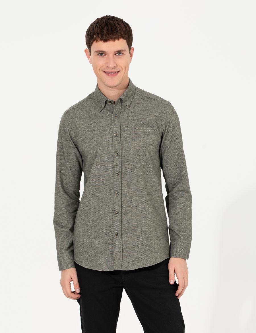 Yeşil Slim Fit Uzun Kollu Gömlek