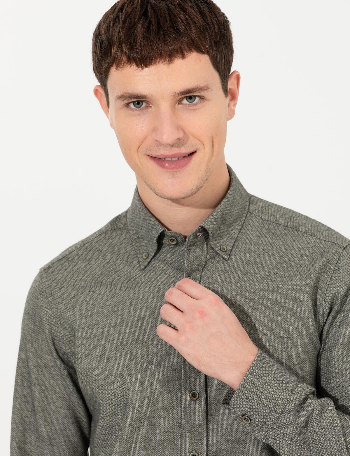 Yeşil Slim Fit Uzun Kollu Gömlek