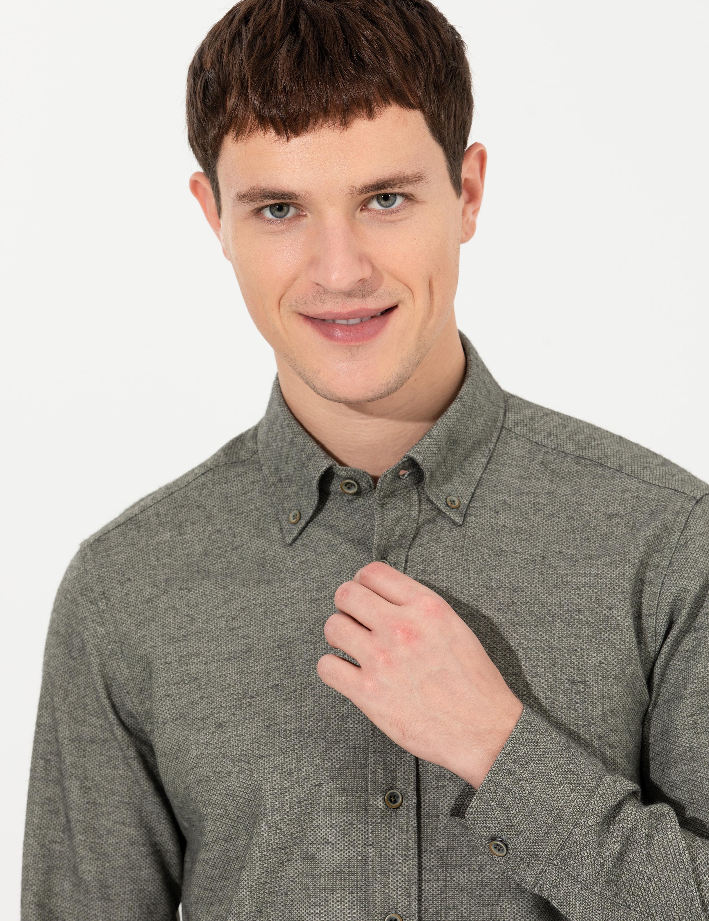 Yeşil Slim Fit Uzun Kollu Gömlek