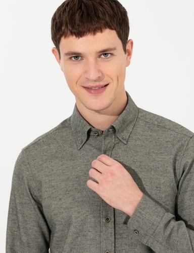 Yeşil Slim Fit Uzun Kollu Gömlek