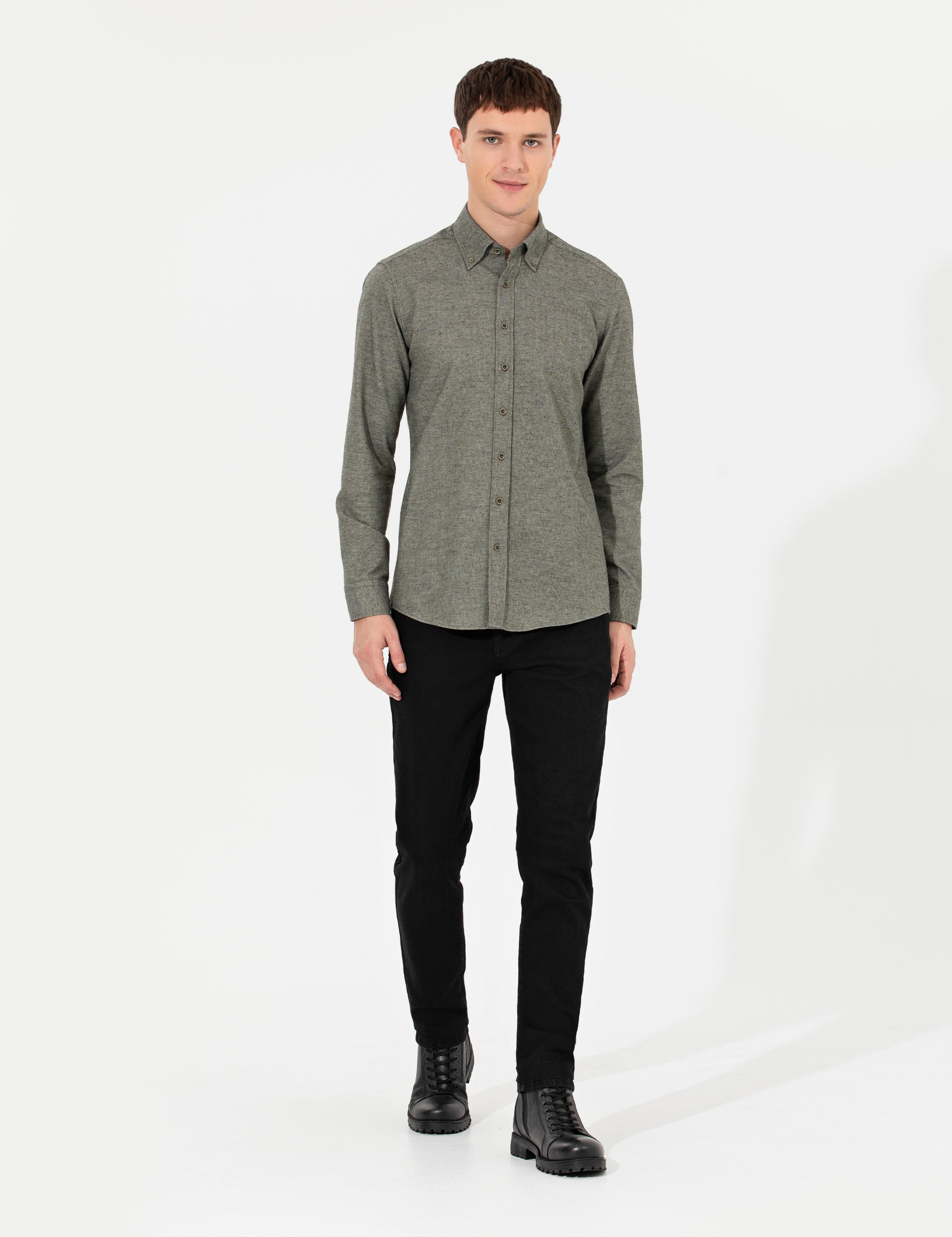 Yeşil Slim Fit Uzun Kollu Gömlek