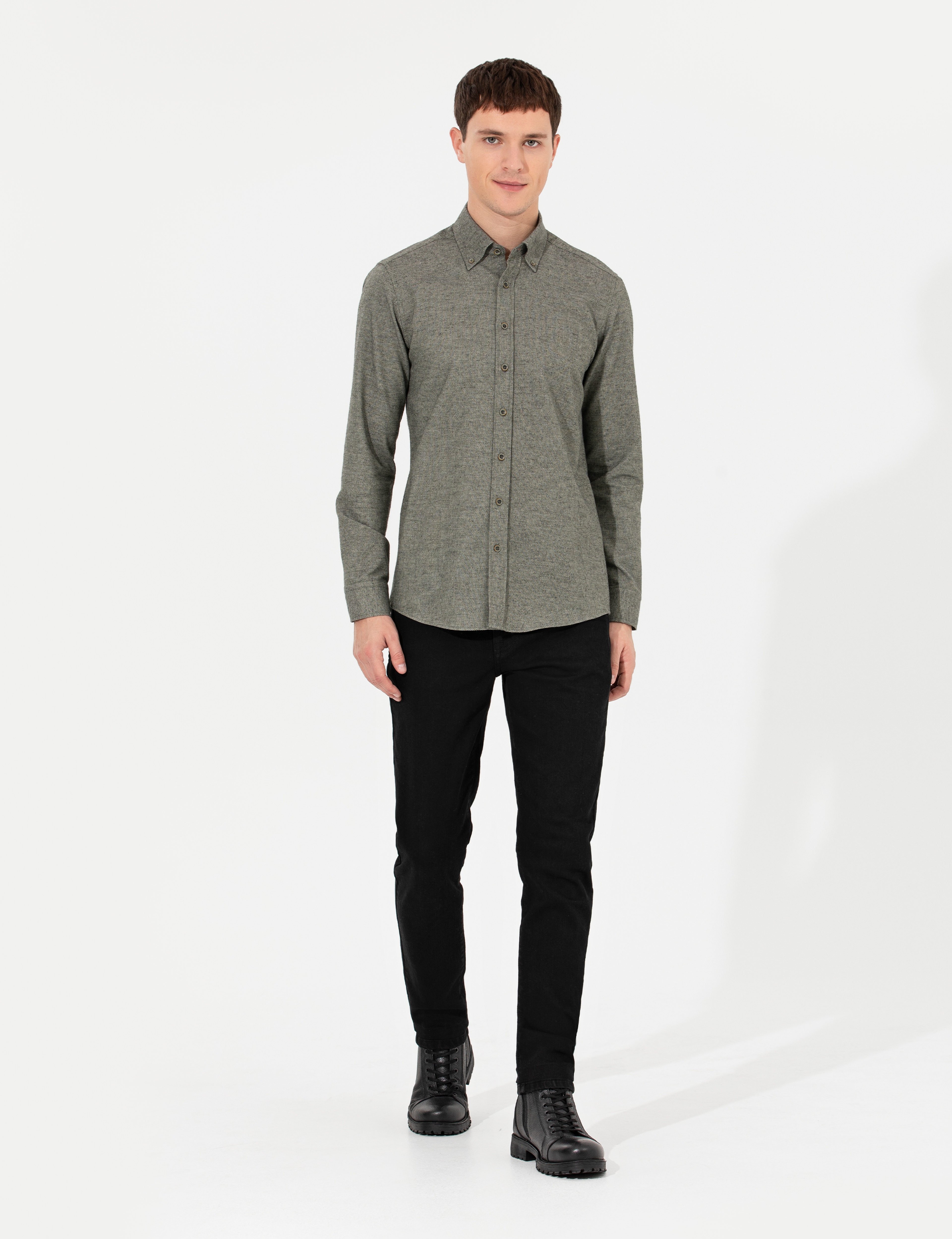 Yeşil Slim Fit Uzun Kollu Gömlek - Image 3