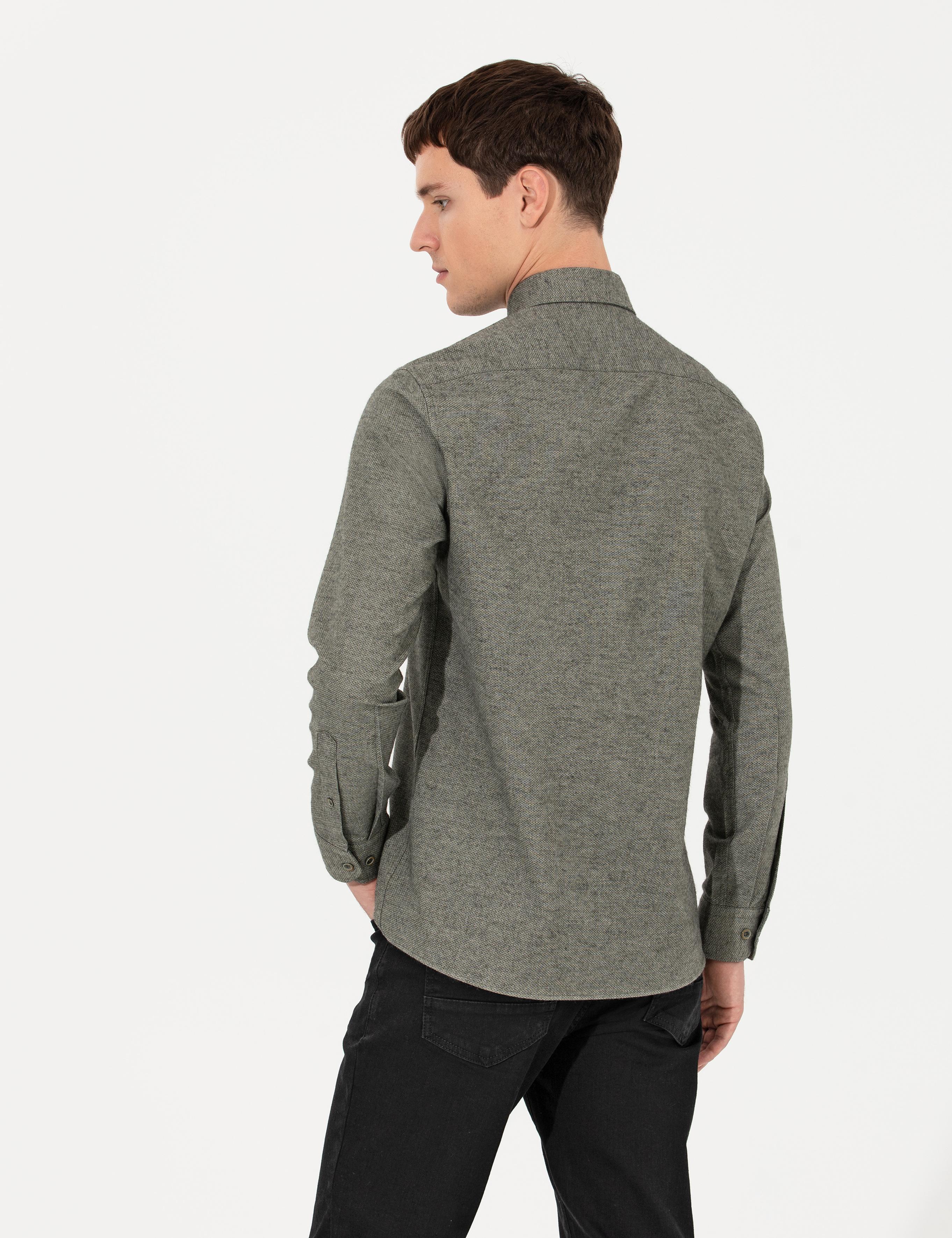 Yeşil Slim Fit Uzun Kollu Gömlek