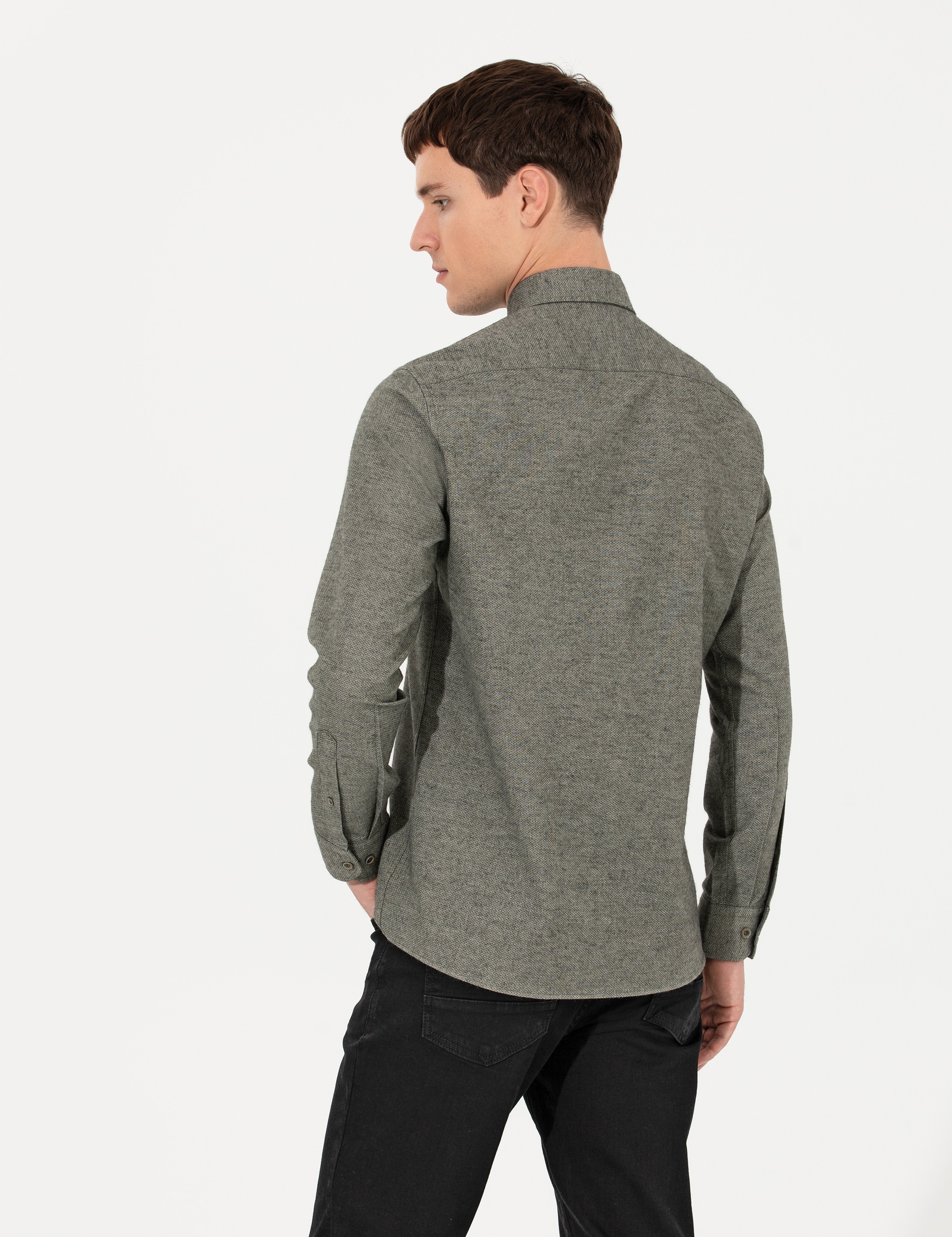Yeşil Slim Fit Uzun Kollu Gömlek - Image 5