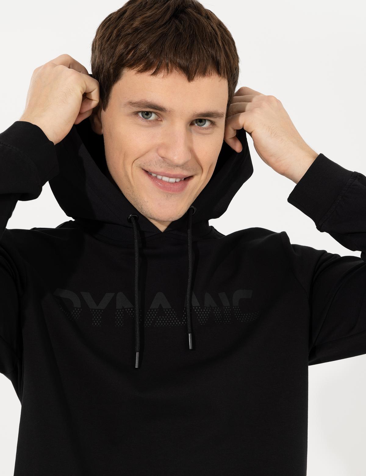 Siyah Kapüşonlu Sweatshirt - 50258331003