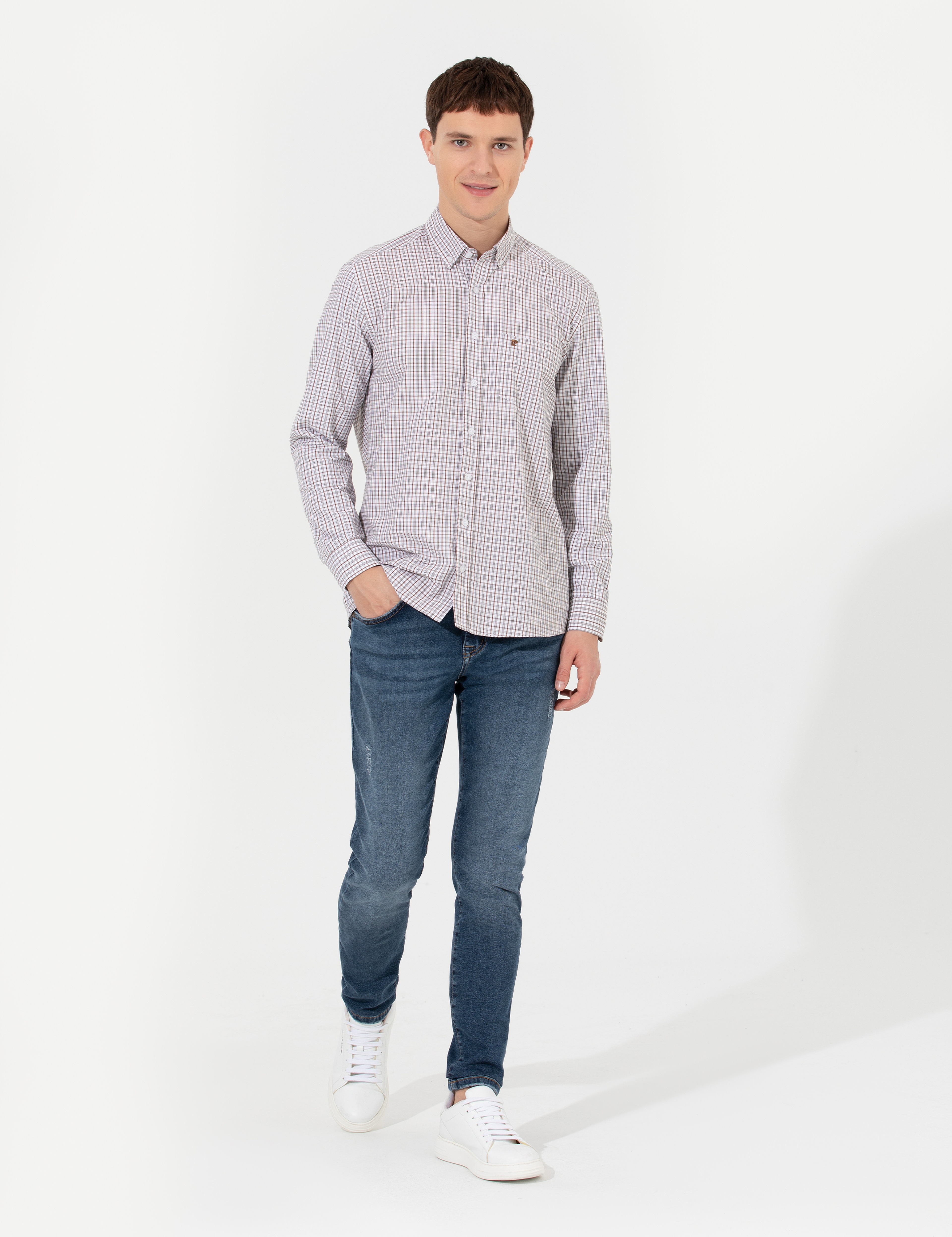 Kahverengi Regular Fit Uzun Kollu Gömlek - Image 3