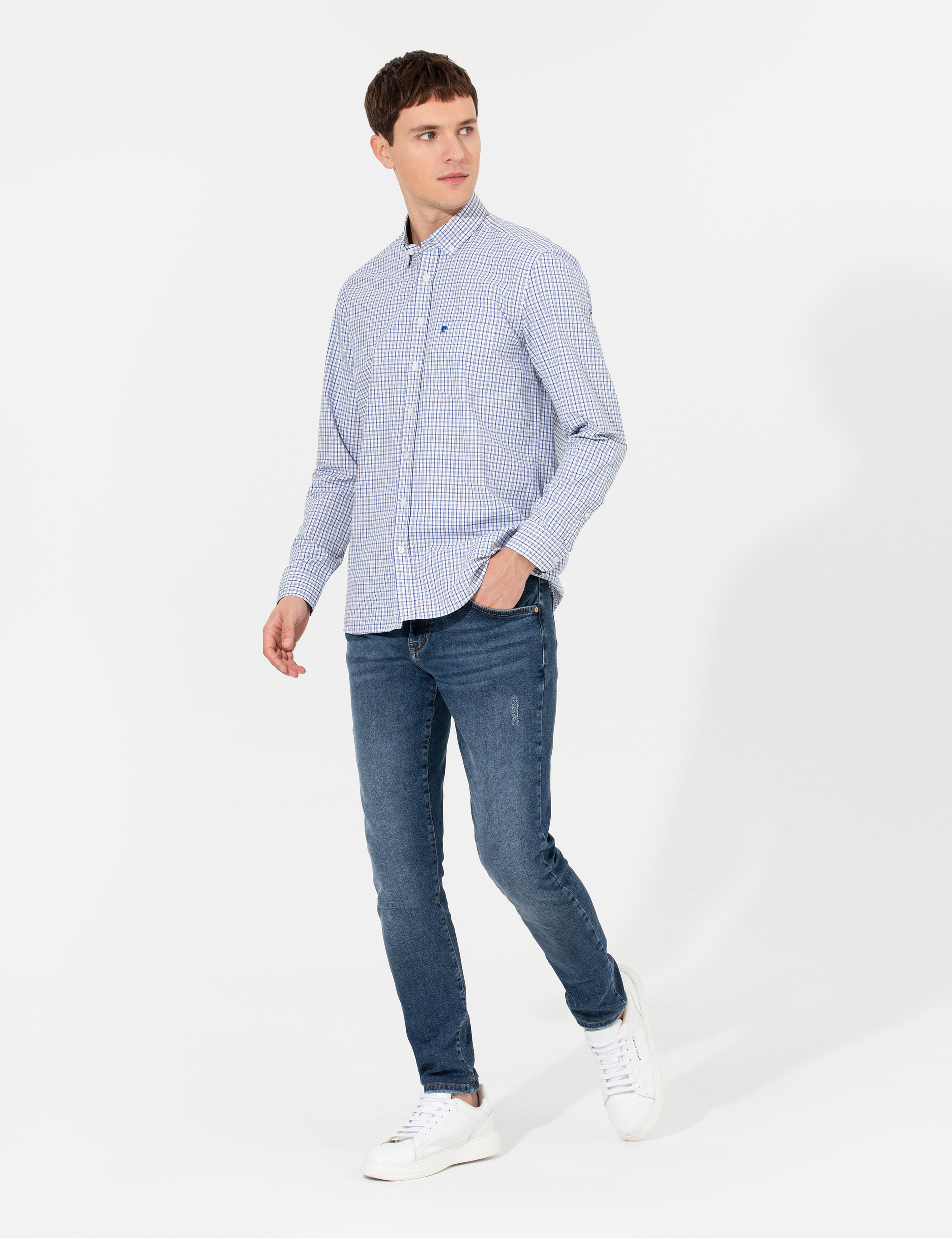 Lacivert Regular Fit Uzun Kollu Gömlek - Image 2