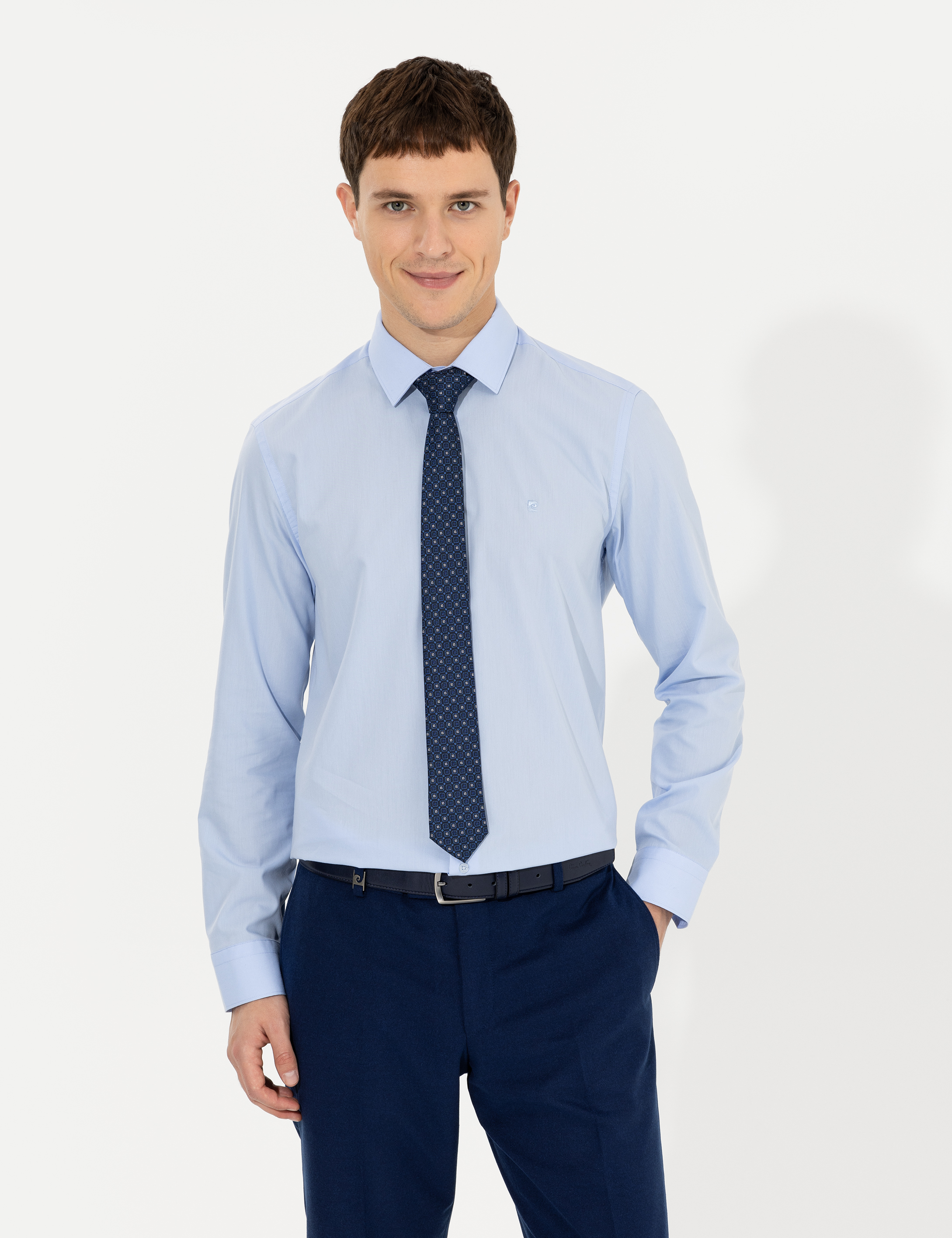 Açık Mavi Slim Fit Uzun Kollu Klasik Gömlek - Image 3