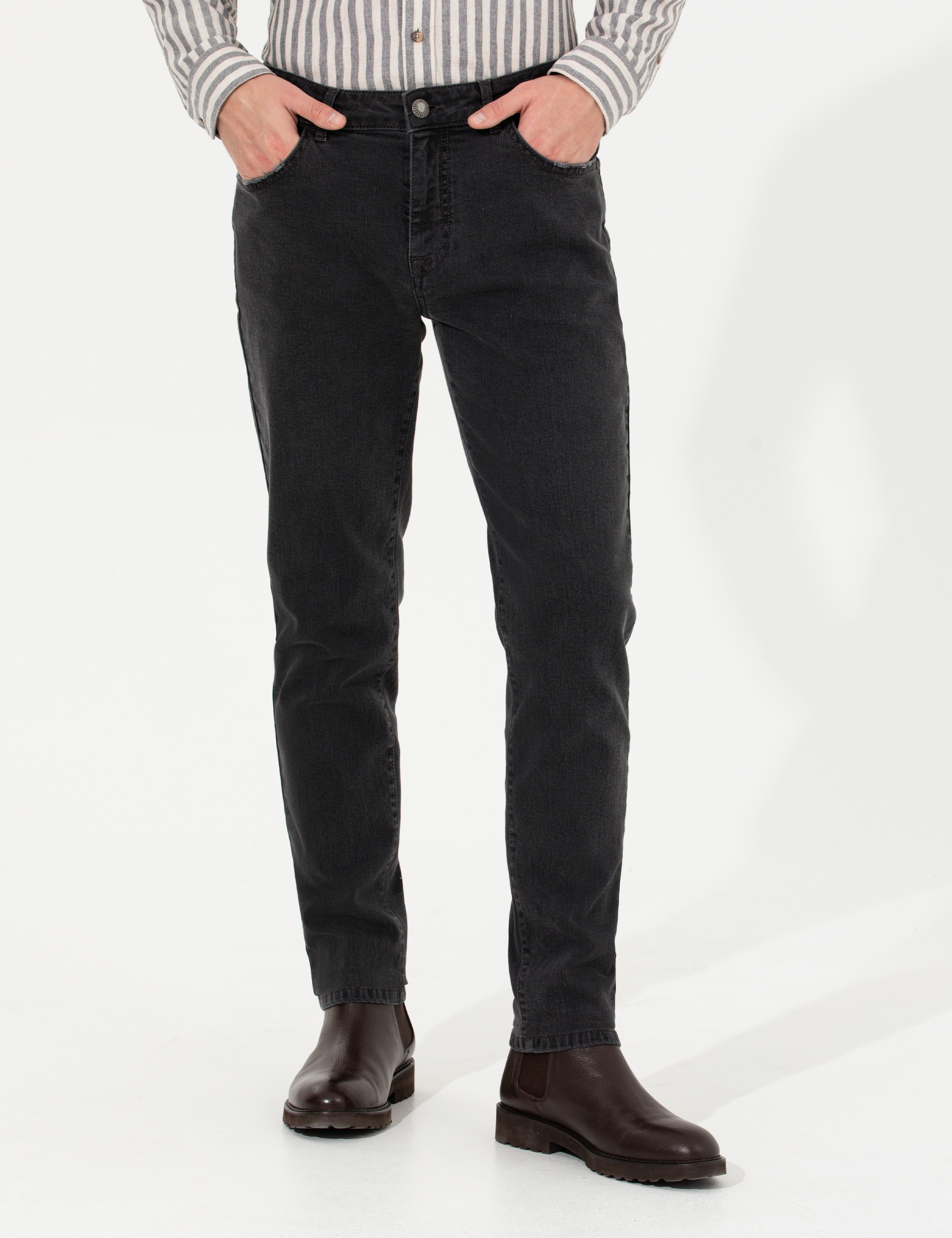 Antrasit Slim Fit Jean Pantolon - Image 2