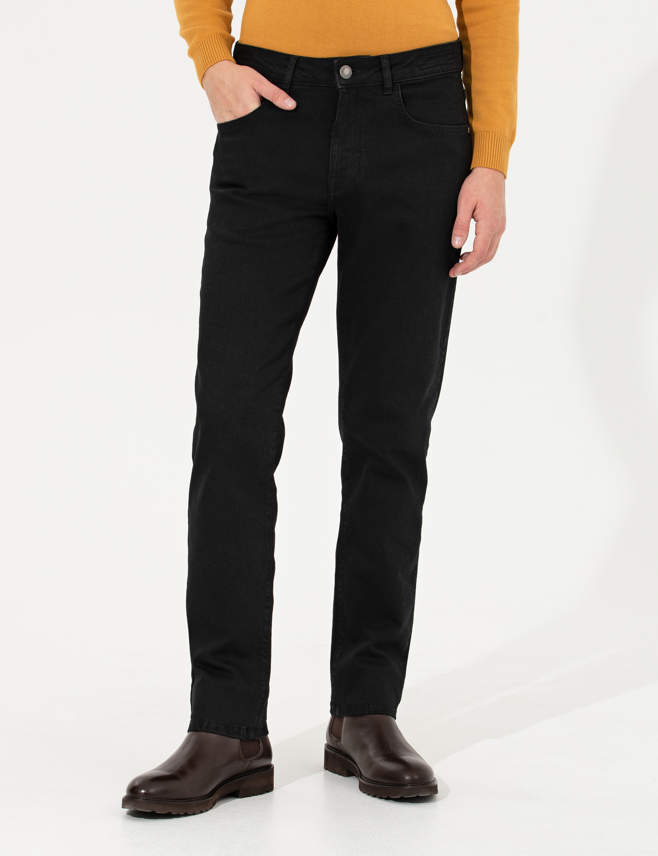 Siyah Straight Fit Jean Pantolon - Image 2