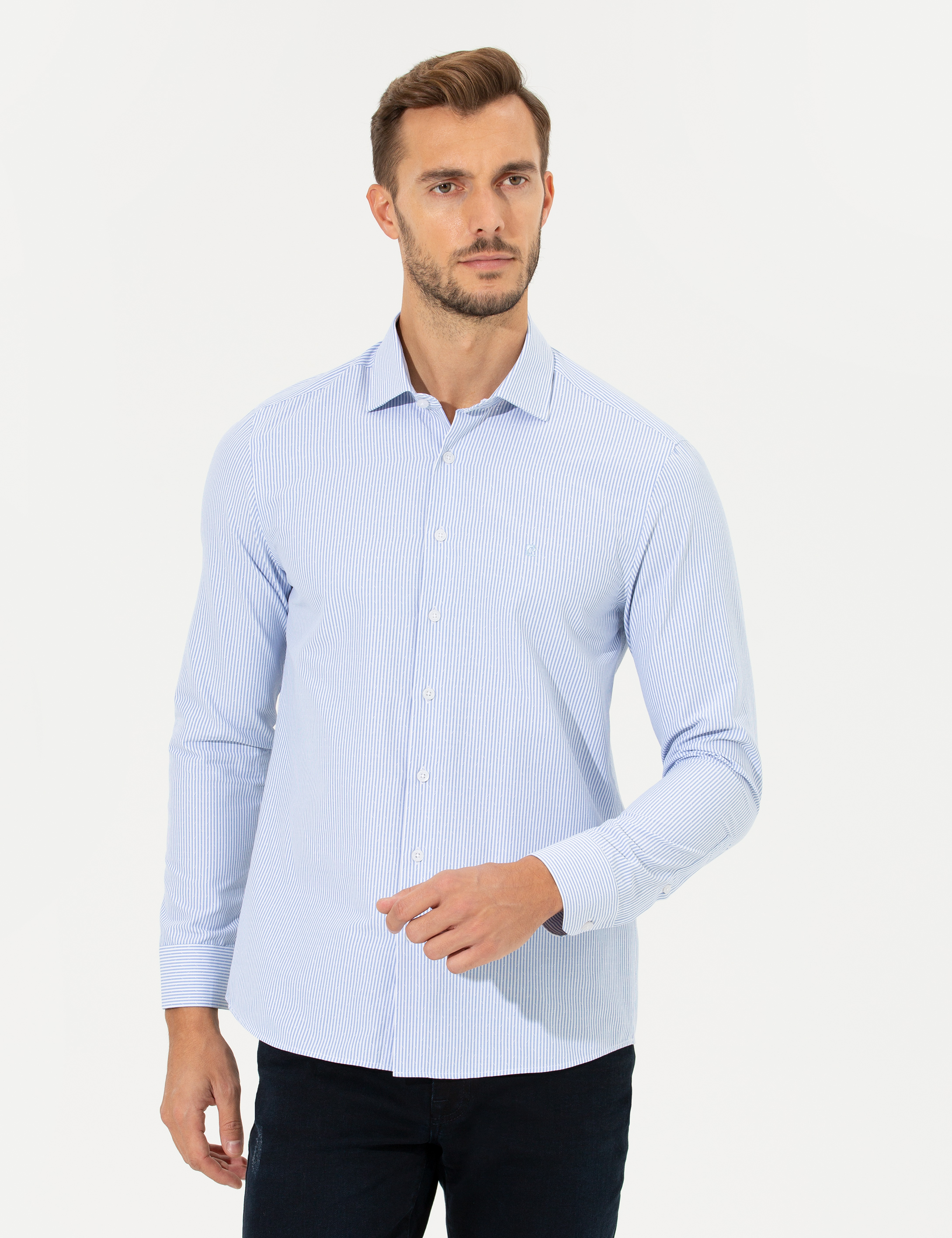Pierre Cardin Açık Mavi Slim Fit Uzun Kollu Gömlek görsel 3