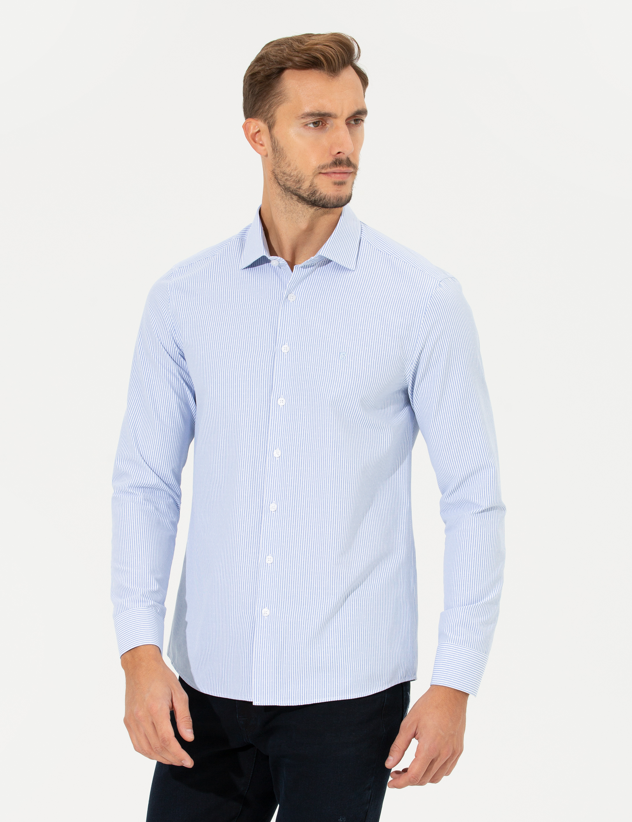 Pierre Cardin Açık Mavi Slim Fit Uzun Kollu Gömlek görsel 4
