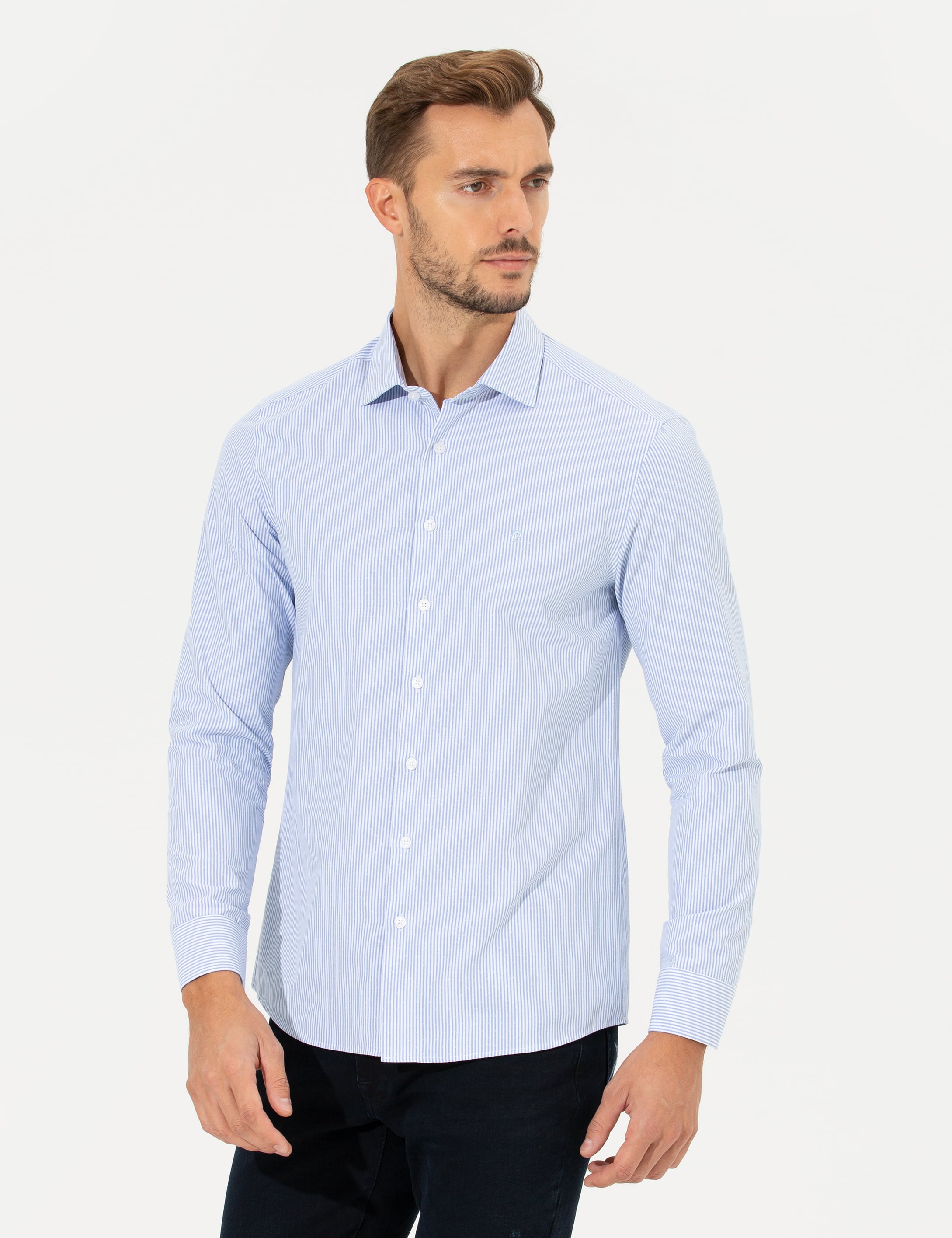 Açık Mavi Slim Fit Uzun Kollu Gömlek