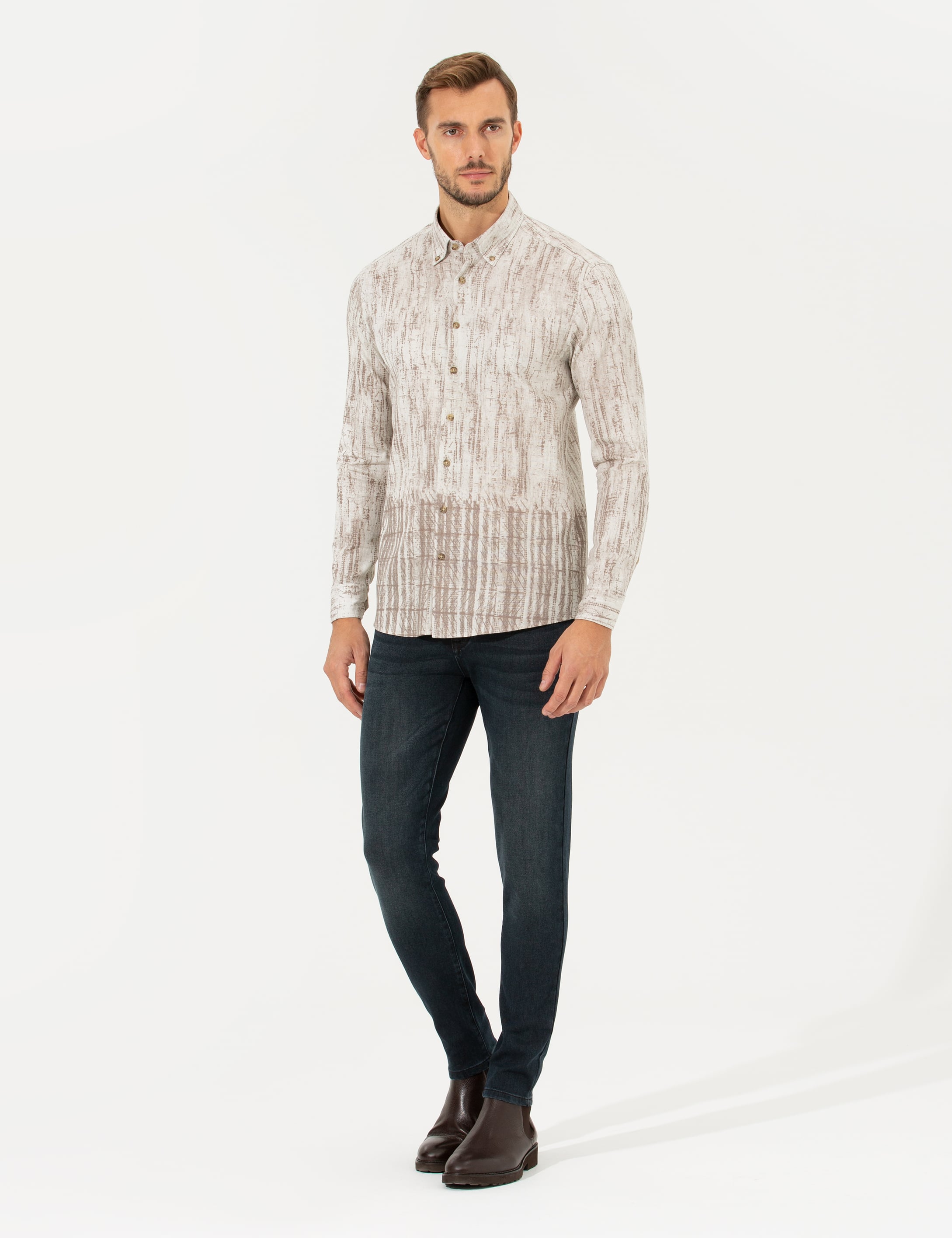 Pierre Cardin Bej Slim Fit Uzun Kollu Gömlek görsel 4
