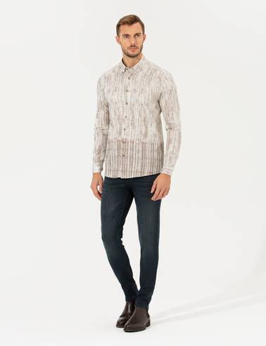 Bej Slim Fit Uzun Kollu Gömlek