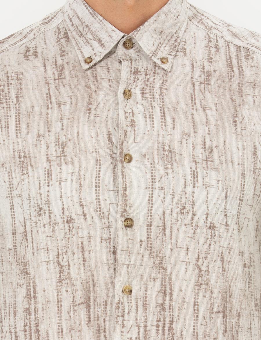 Bej Slim Fit Uzun Kollu Gömlek