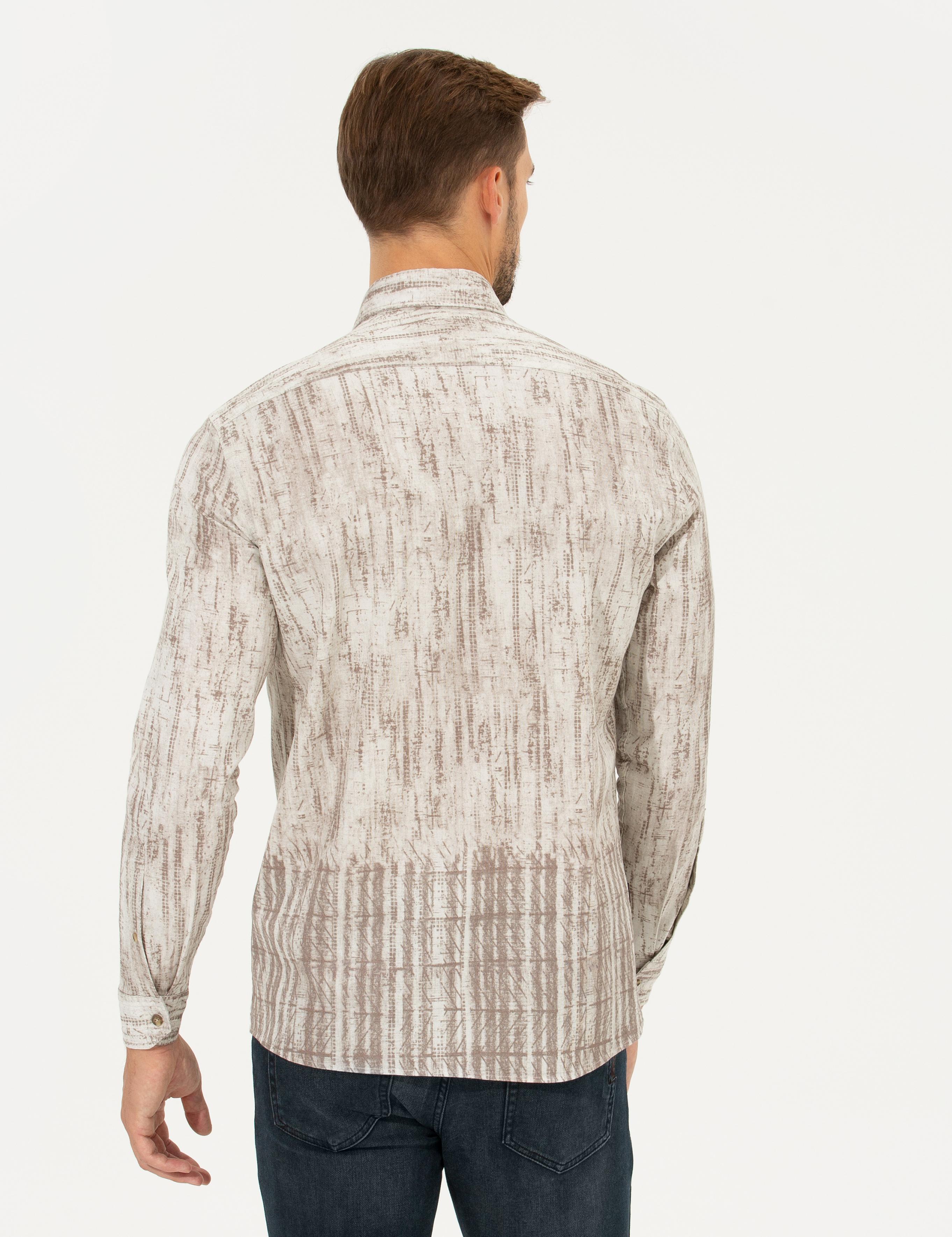 Bej Slim Fit Uzun Kollu Gömlek