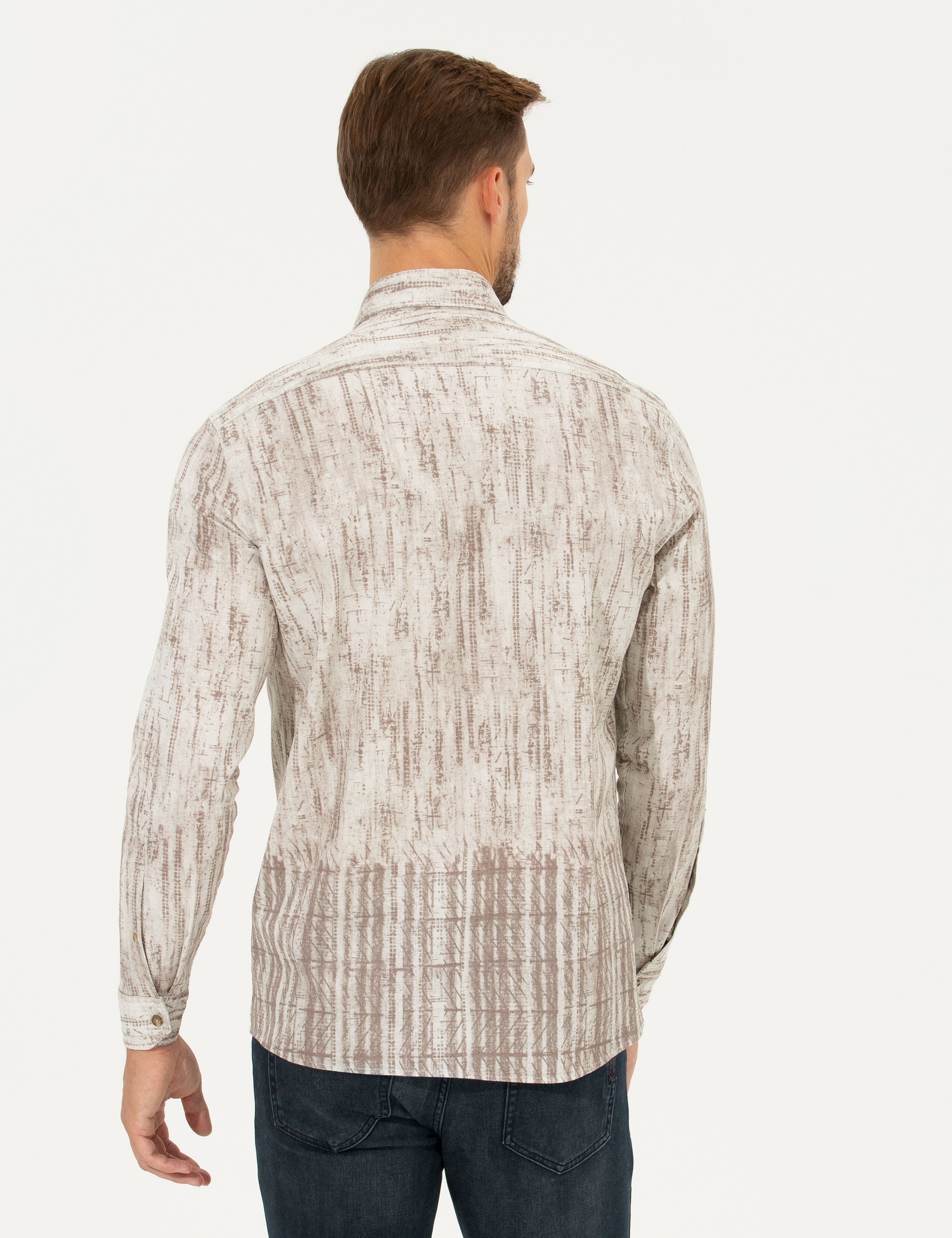 Bej Slim Fit Uzun Kollu Gömlek