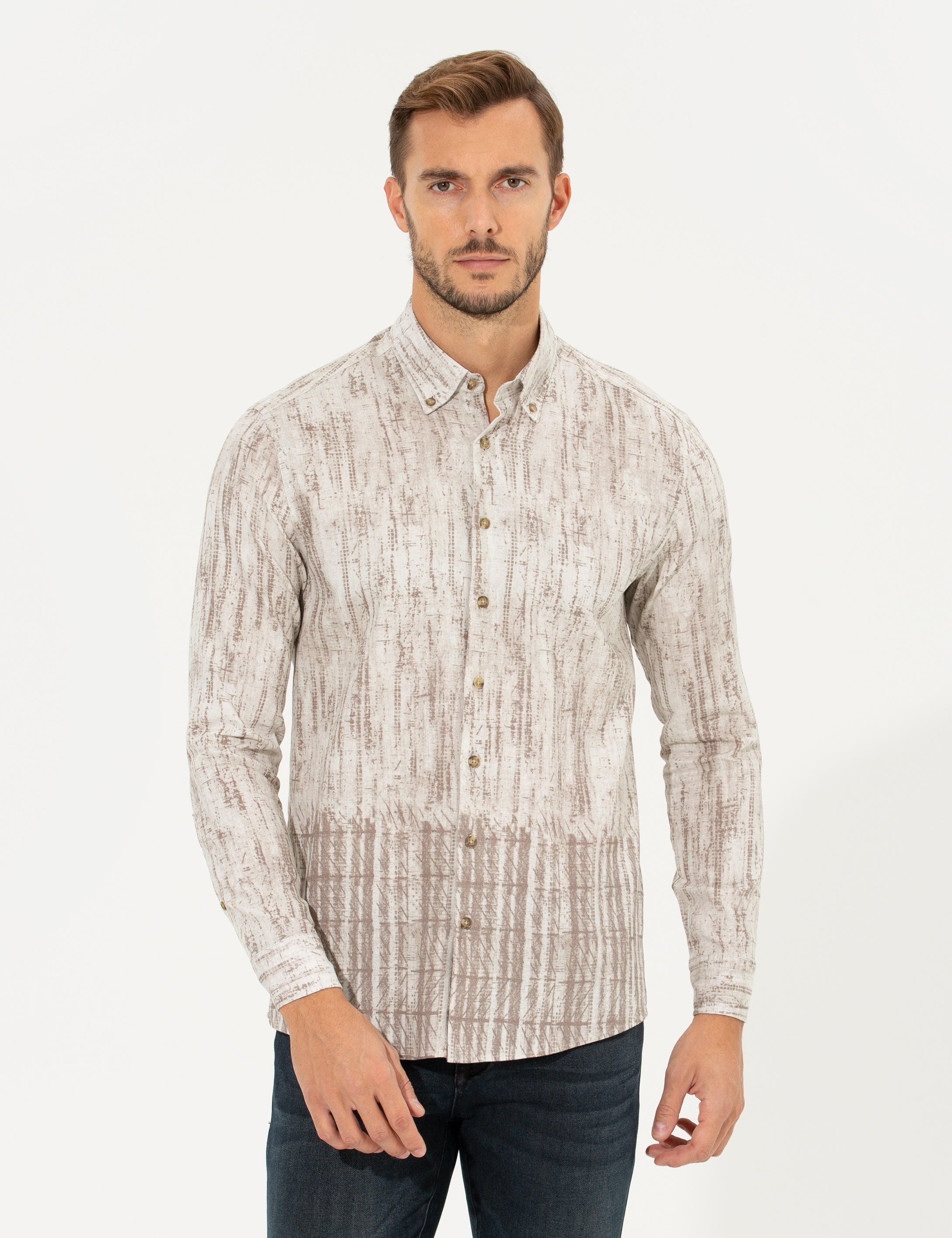 Pierre Cardin Bej Slim Fit Uzun Kollu Gömlek görsel 3