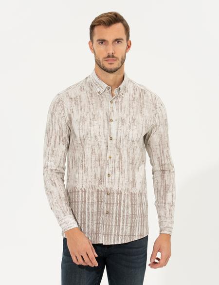 Bej Slim Fit Uzun Kollu Gömlek - 50259466019