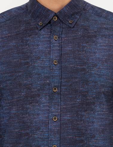 Lacivert Slim Fit Uzun Kollu Gömlek