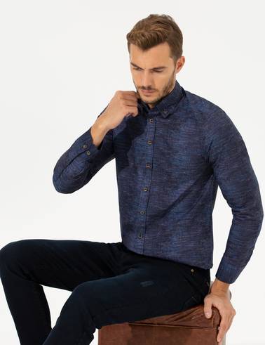 Lacivert Slim Fit Uzun Kollu Gömlek