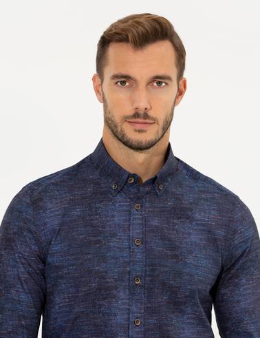 Lacivert Slim Fit Uzun Kollu Gömlek