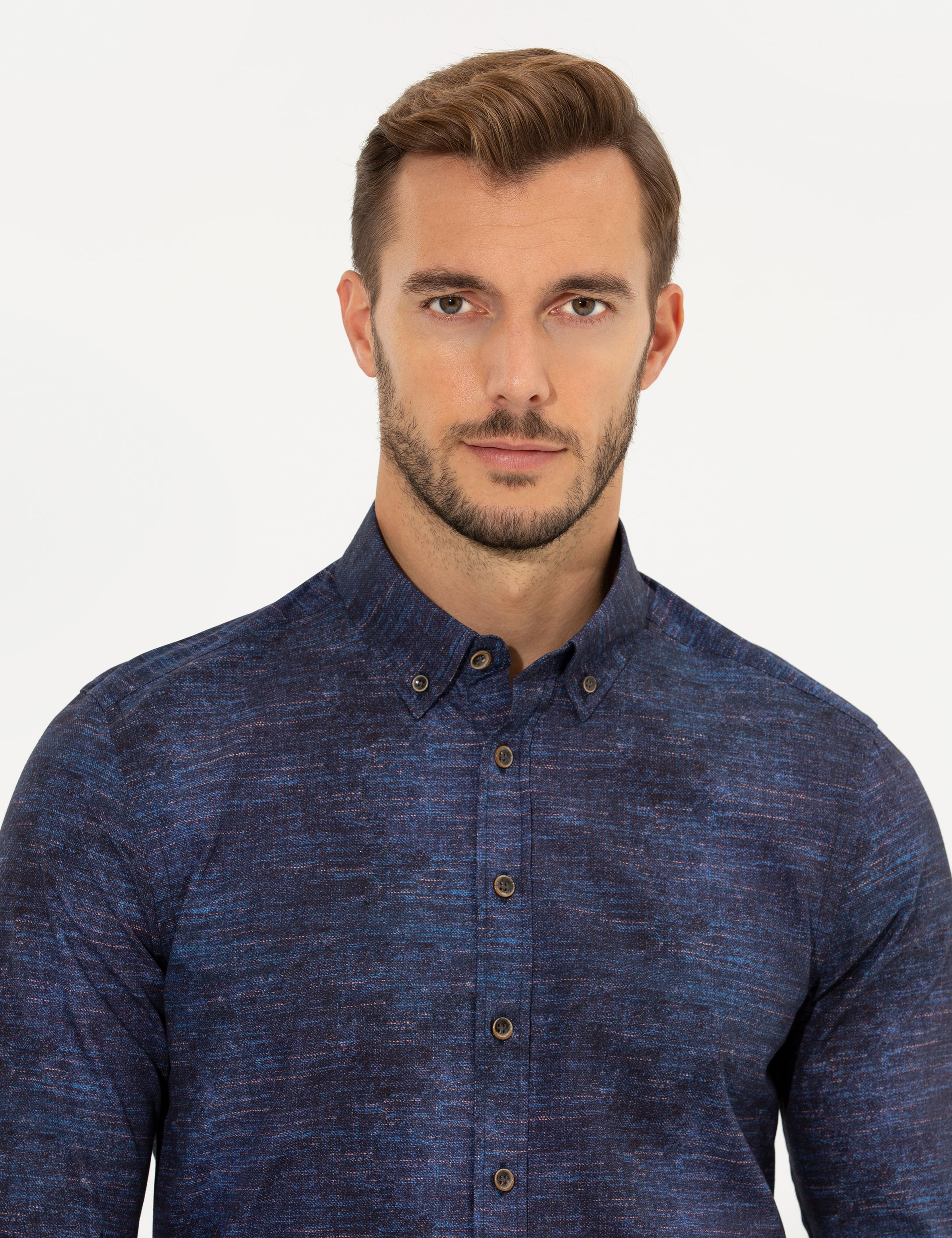 Lacivert Slim Fit Uzun Kollu Gömlek