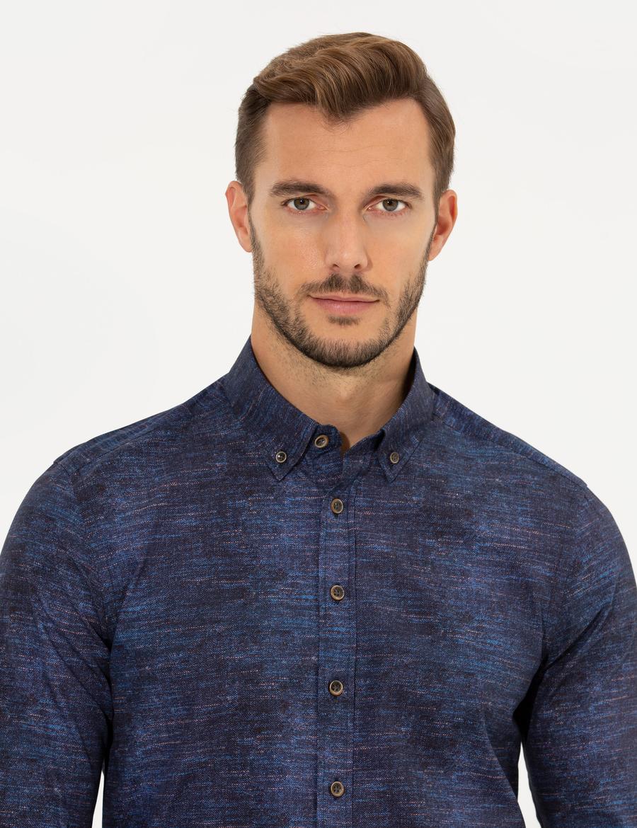 Lacivert Slim Fit Uzun Kollu Gömlek