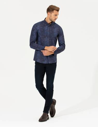 Lacivert Slim Fit Uzun Kollu Gömlek