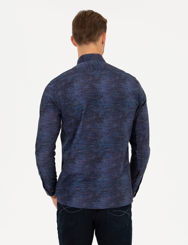 Lacivert Slim Fit Uzun Kollu Gömlek