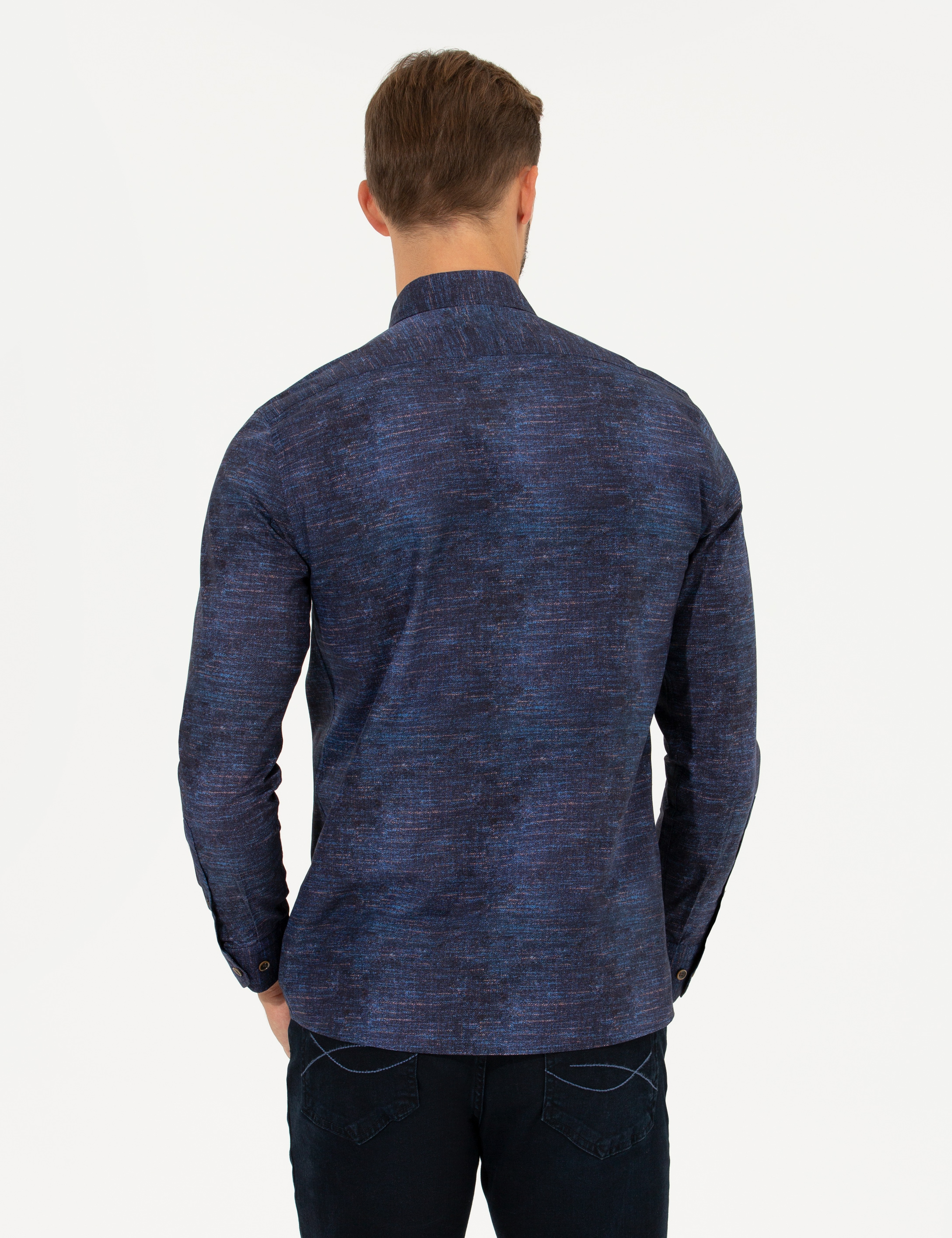 Lacivert Slim Fit Uzun Kollu Gömlek