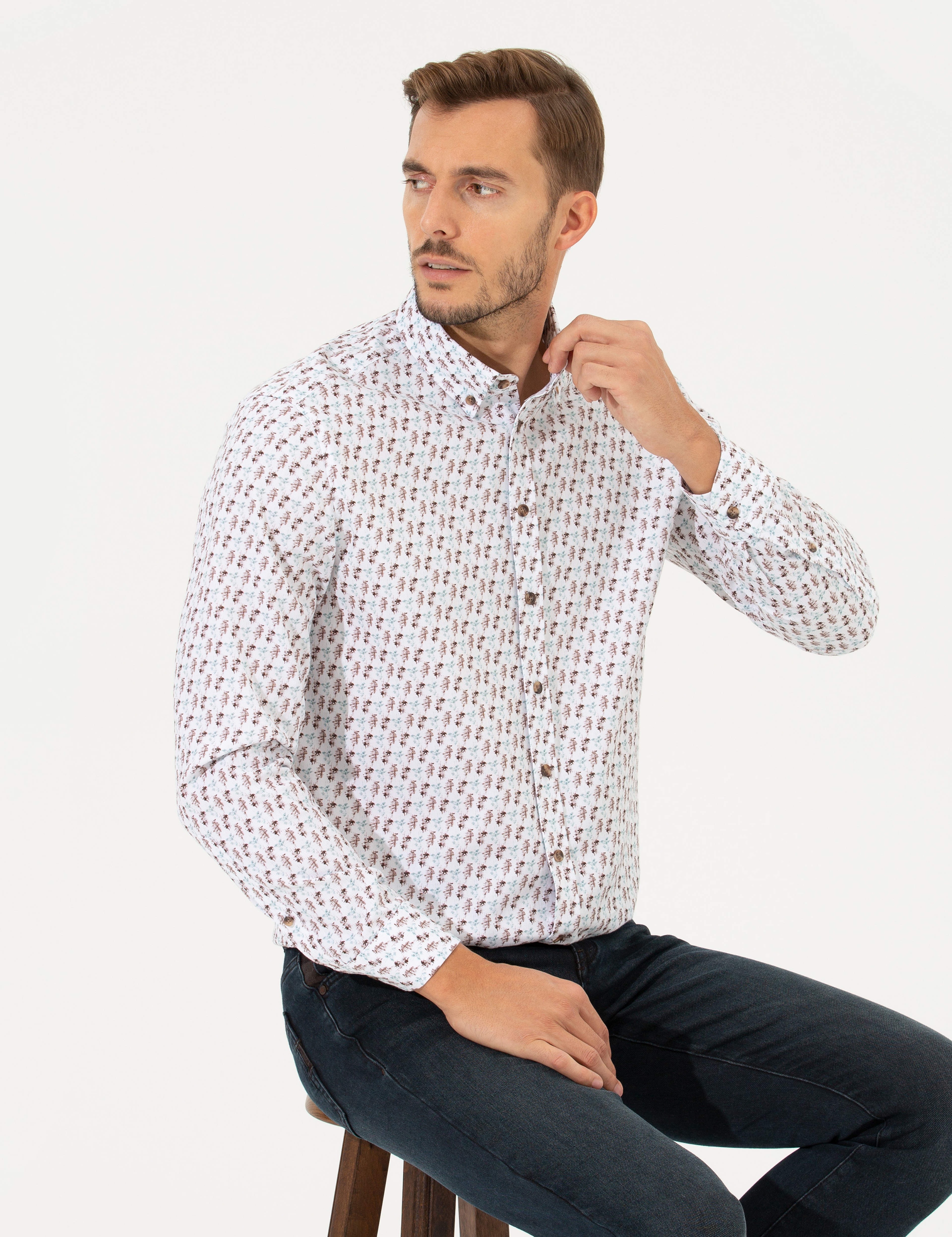 Beyaz Regular Fit Uzun Kollu Gömlek - Image 2