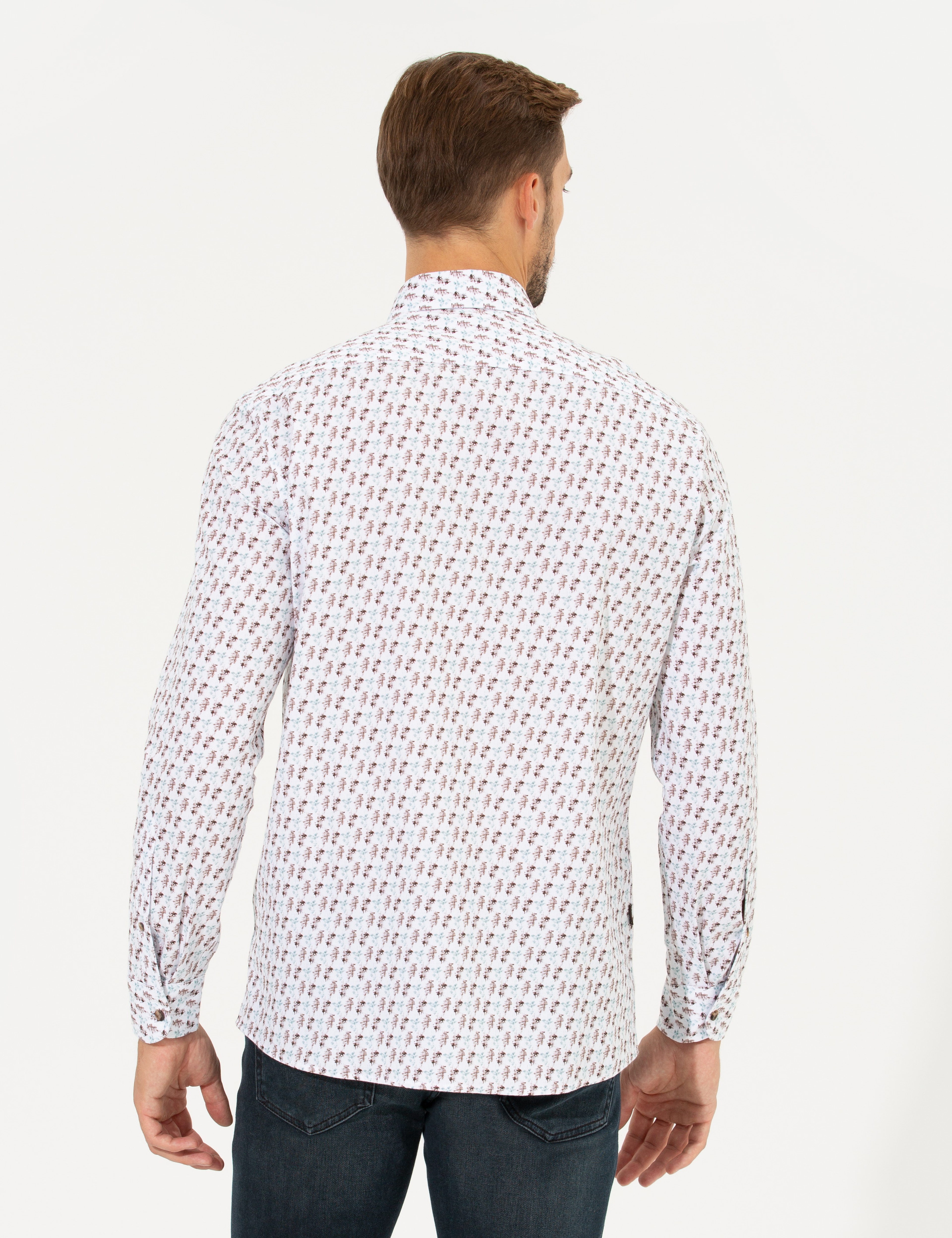 Beyaz Regular Fit Uzun Kollu Gömlek - Image 5