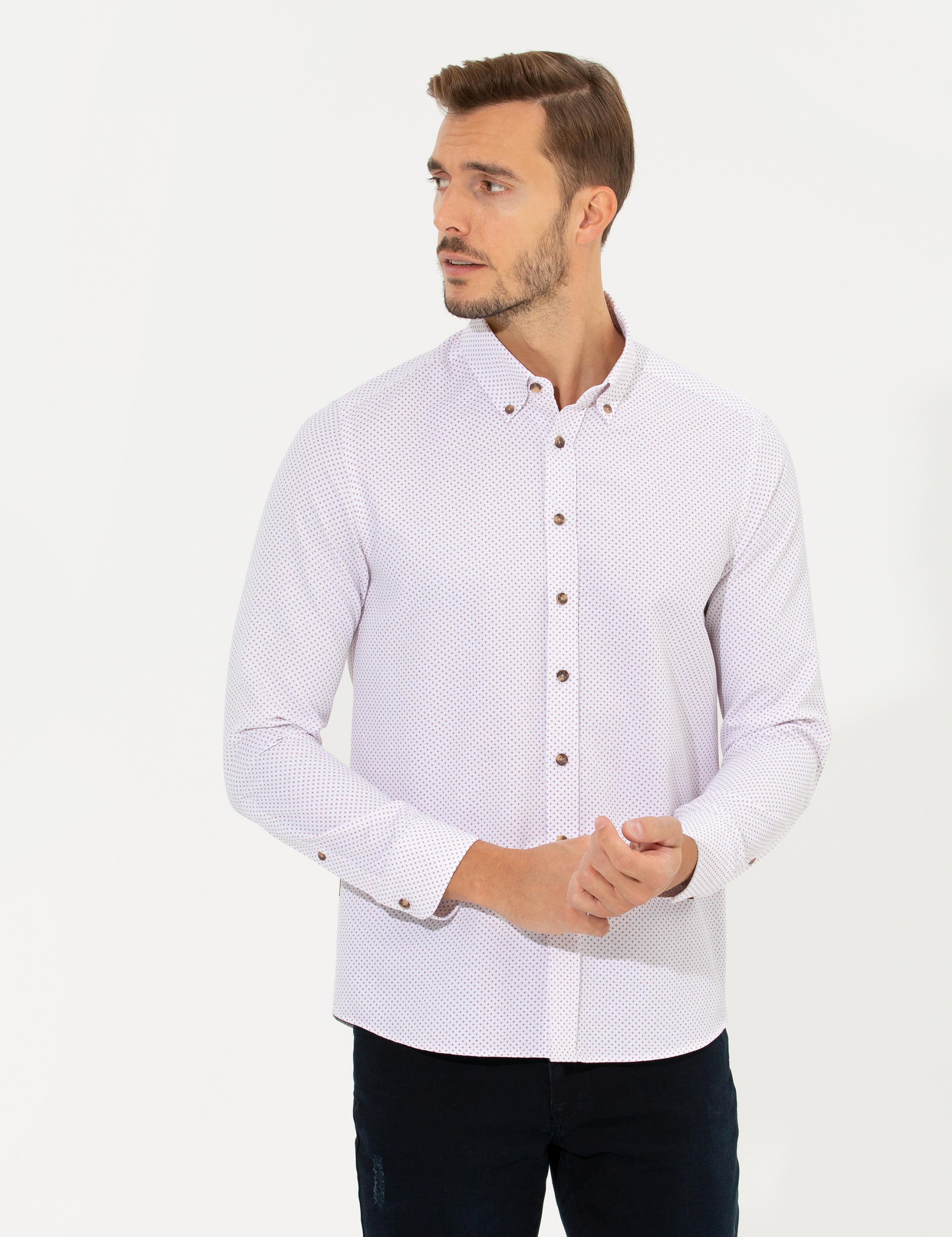 Bordo Slim Fit Uzun Kollu Gömlek