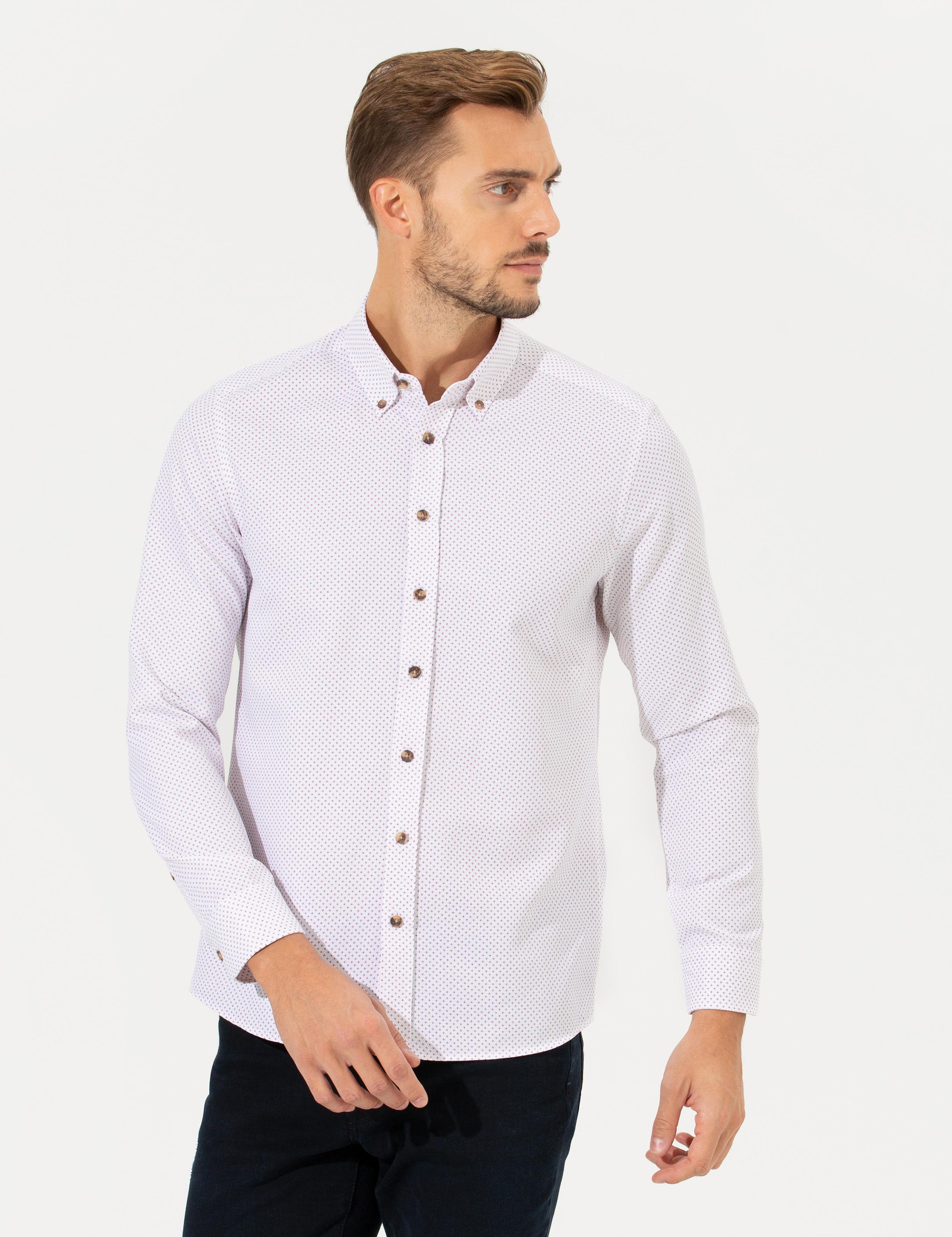 Bordo Slim Fit Uzun Kollu Gömlek