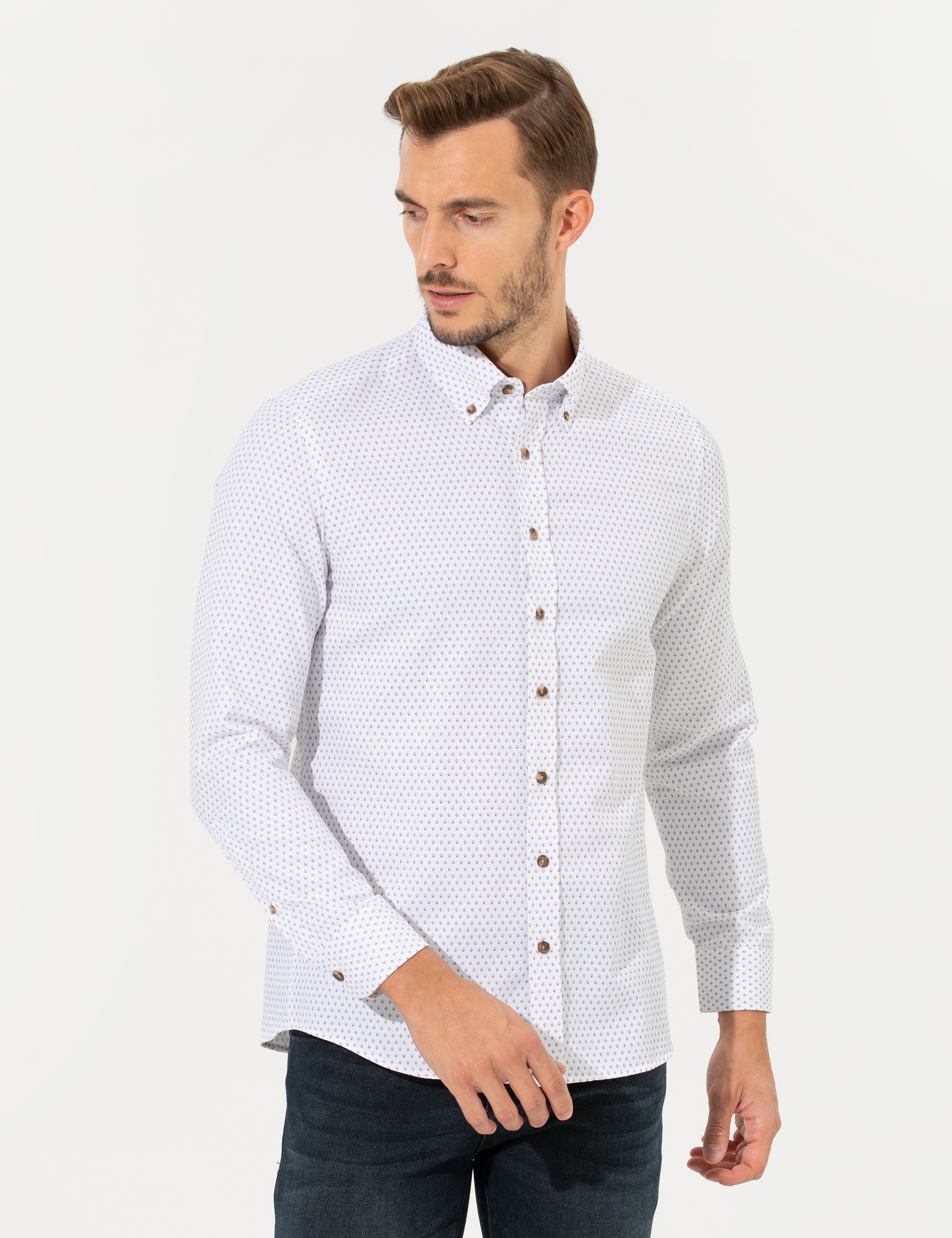 Beyaz Slim Fit Uzun Kollu Gömlek - Image 3