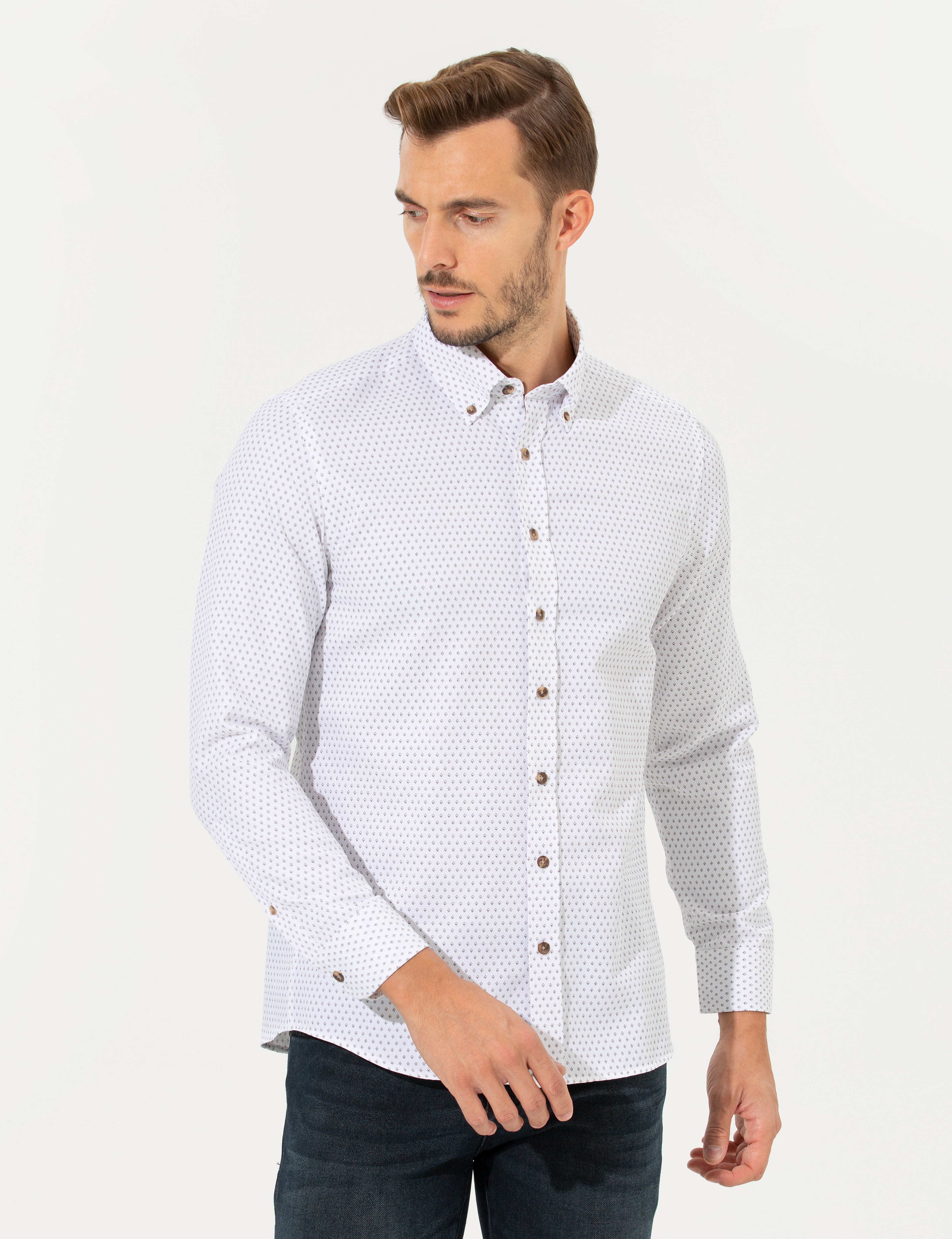 Beyaz Slim Fit Uzun Kollu Gömlek
