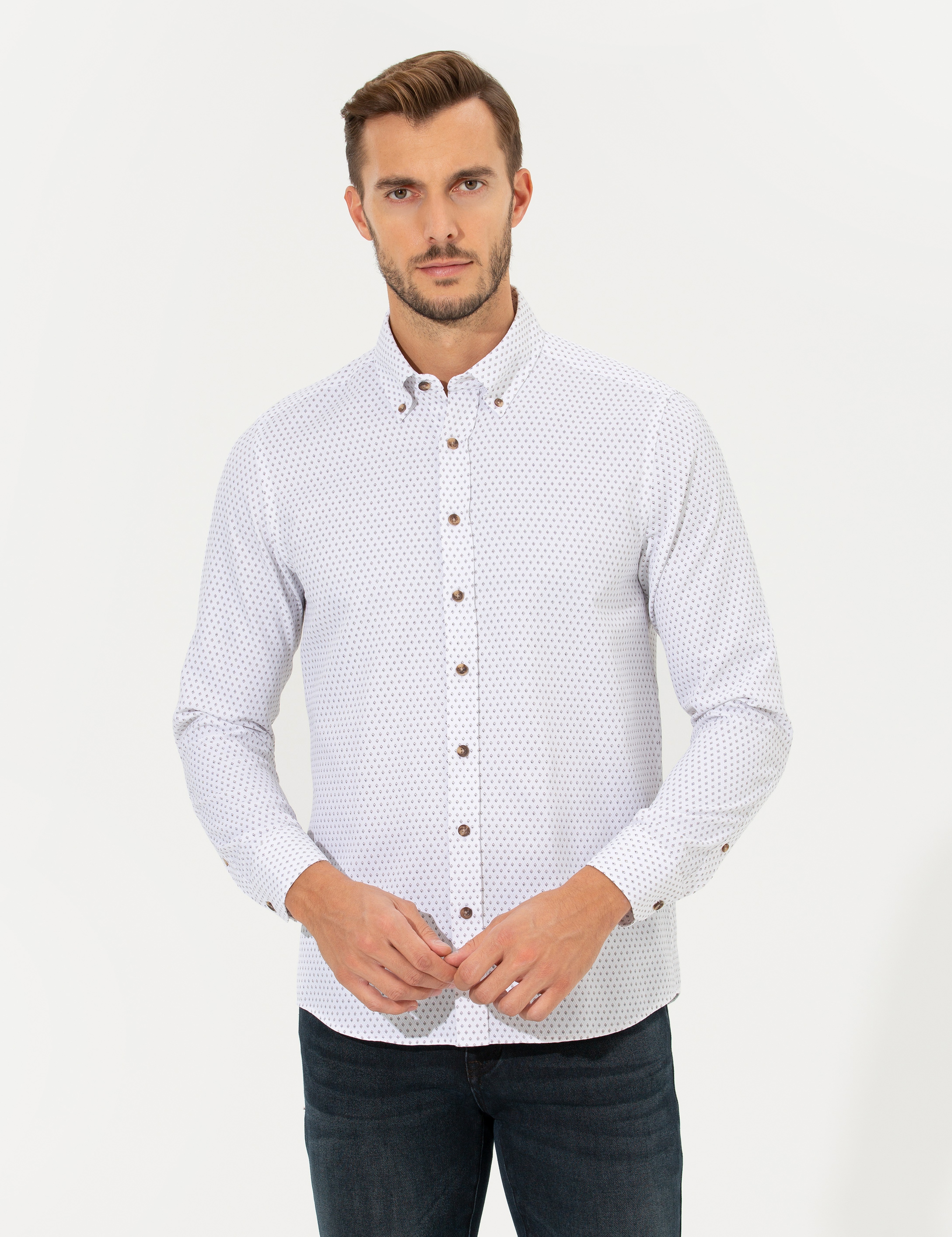 Beyaz Slim Fit Uzun Kollu Gömlek - Image 1