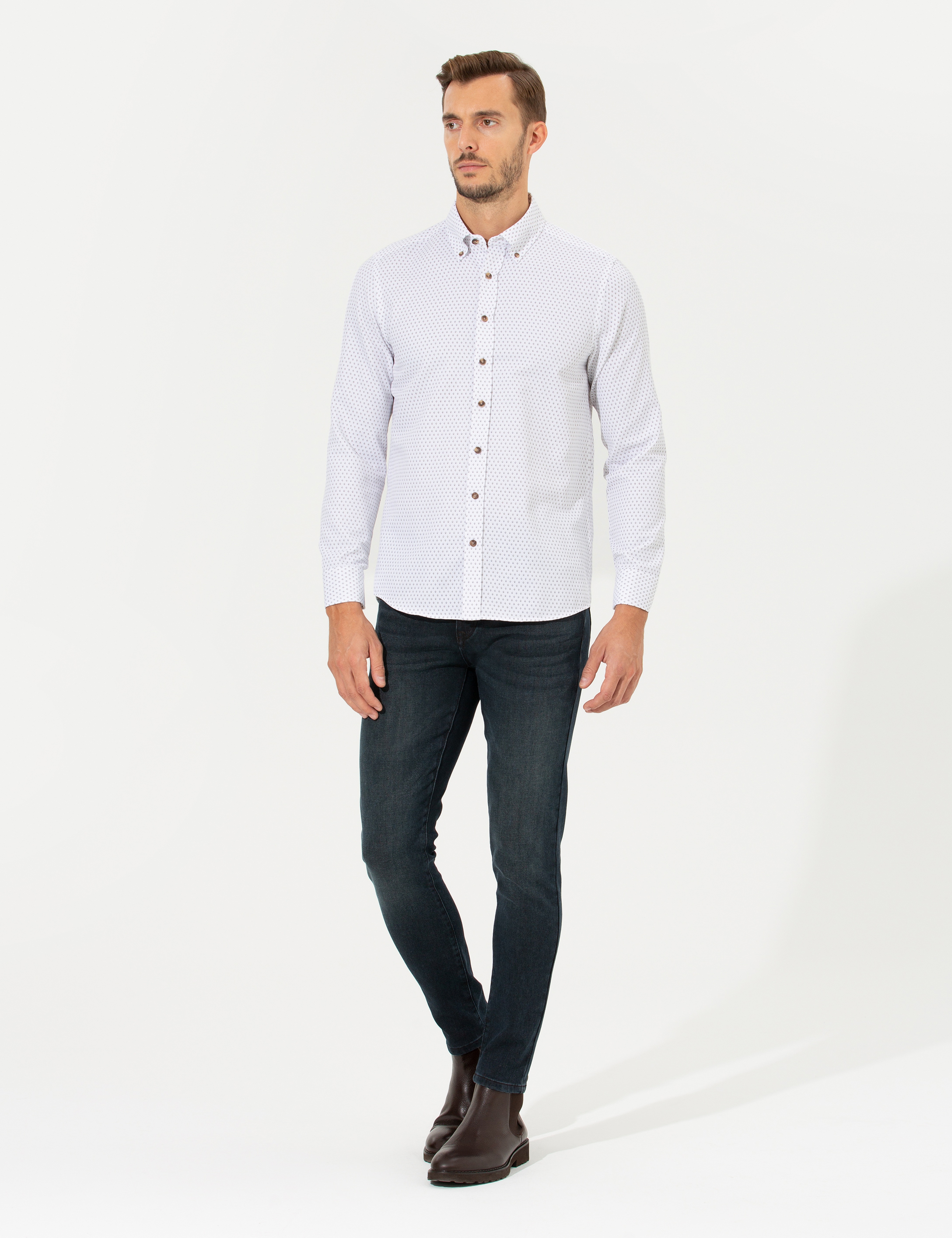 Beyaz Slim Fit Uzun Kollu Gömlek
