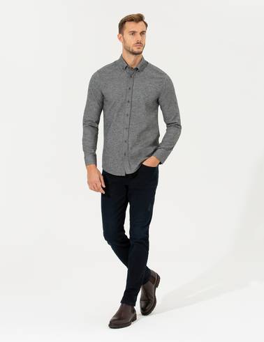 Gri Slim Fit Uzun Kollu Gömlek