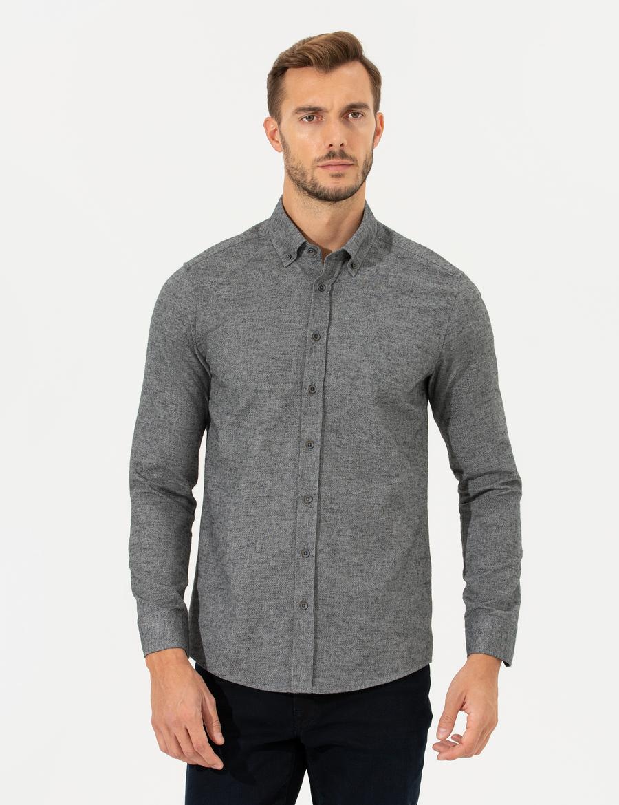 Gri Slim Fit Uzun Kollu Gömlek