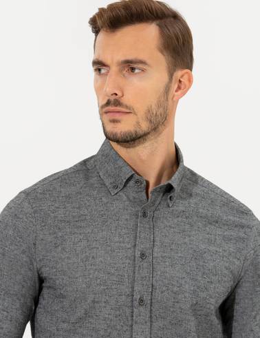 Gri Slim Fit Uzun Kollu Gömlek