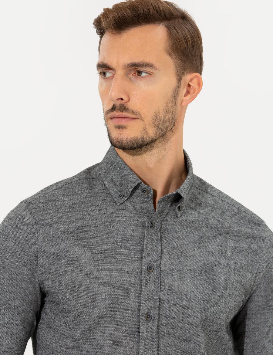 Gri Slim Fit Uzun Kollu Gömlek
