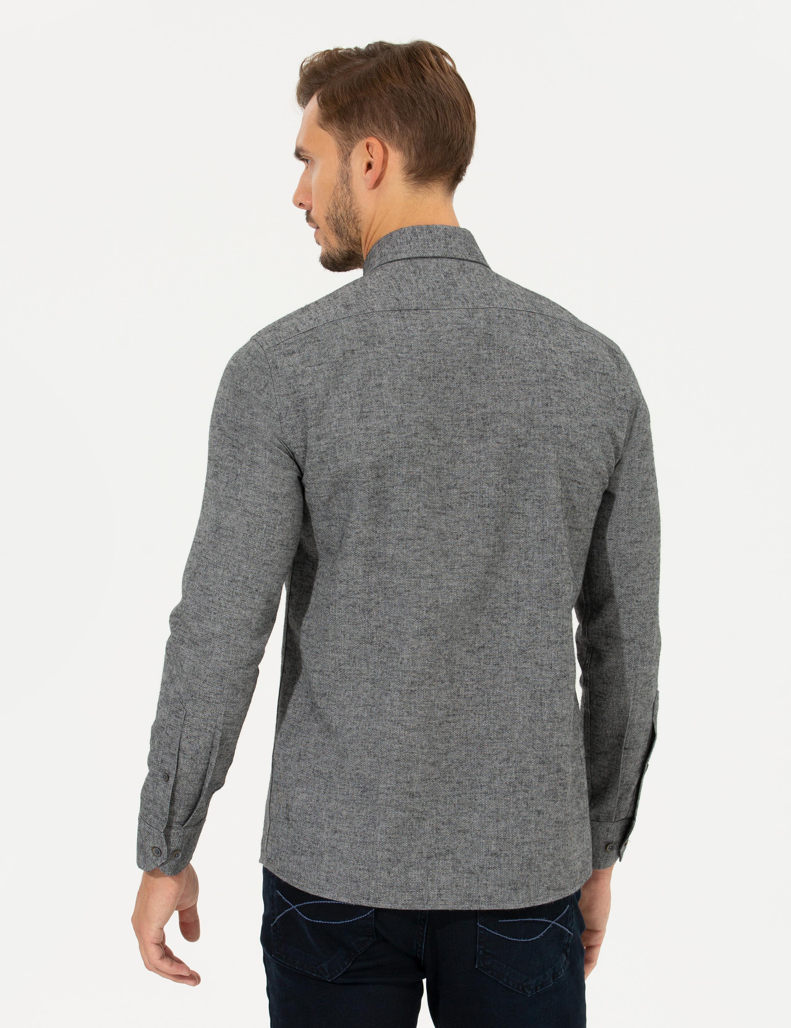 Gri Slim Fit Uzun Kollu Gömlek